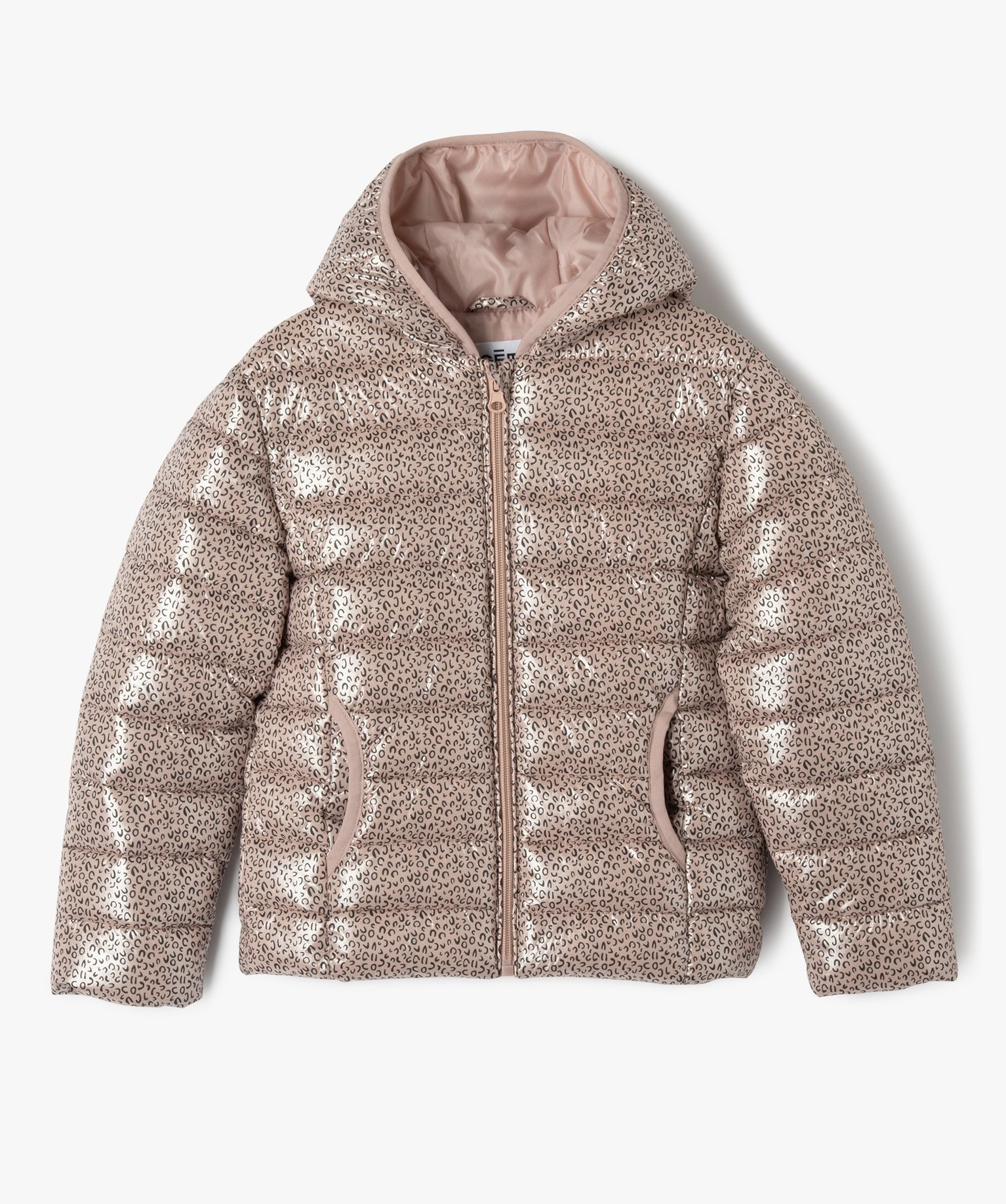 Doudoune à capuche irisée et imprimée fille beige | GEMO