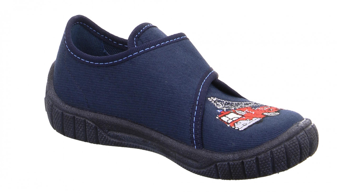 BILL - Blau/Rot Hausschuh mit Klettverschluss