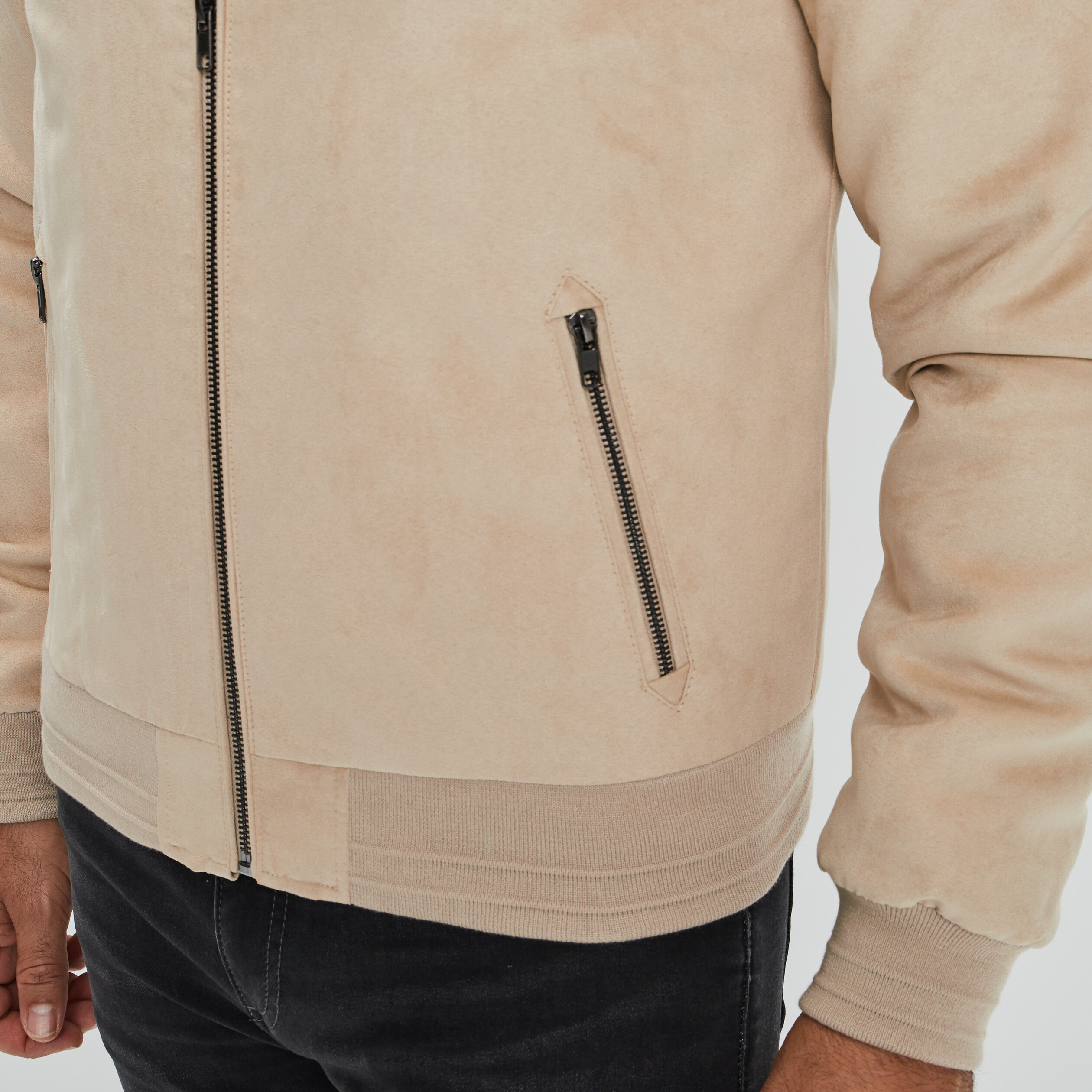 Blouson droit zippé aspect suédine beige homme | La Halle