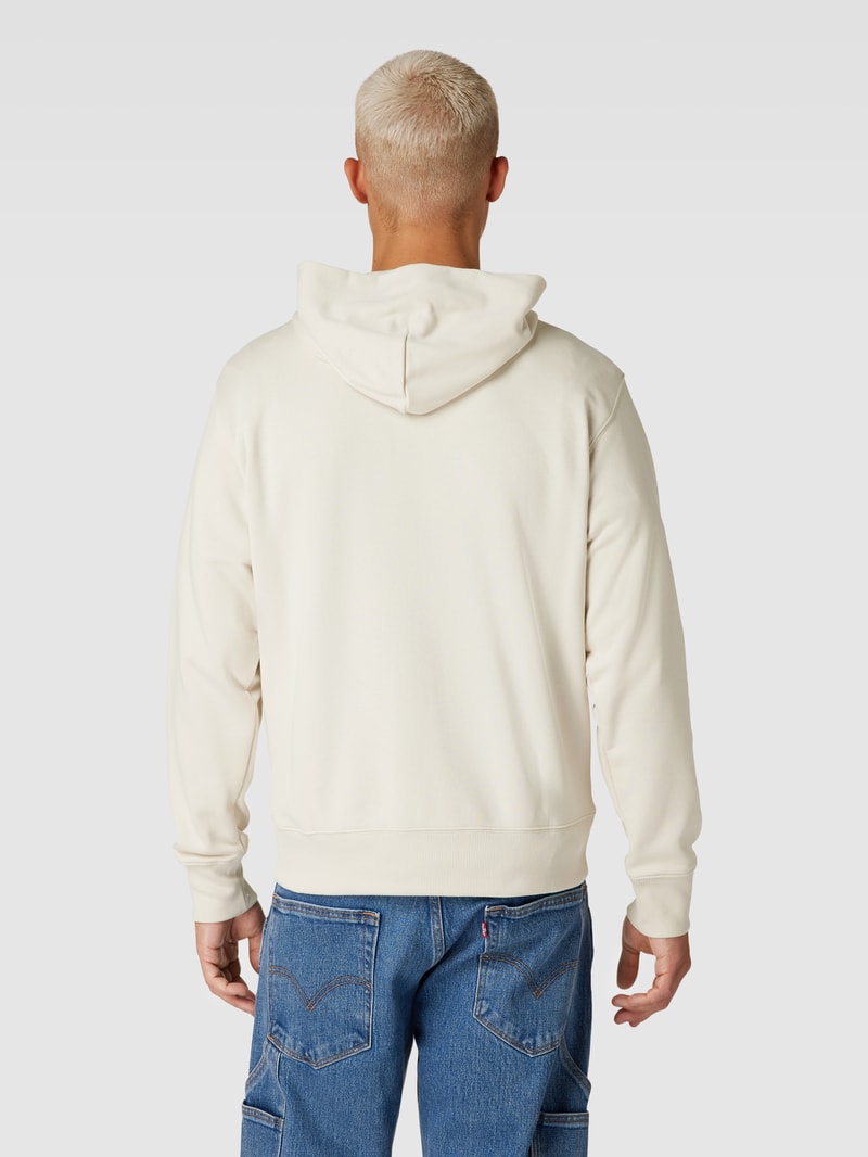 Hoodie mit Label-Print und Känguru-Tasche in hellgrau