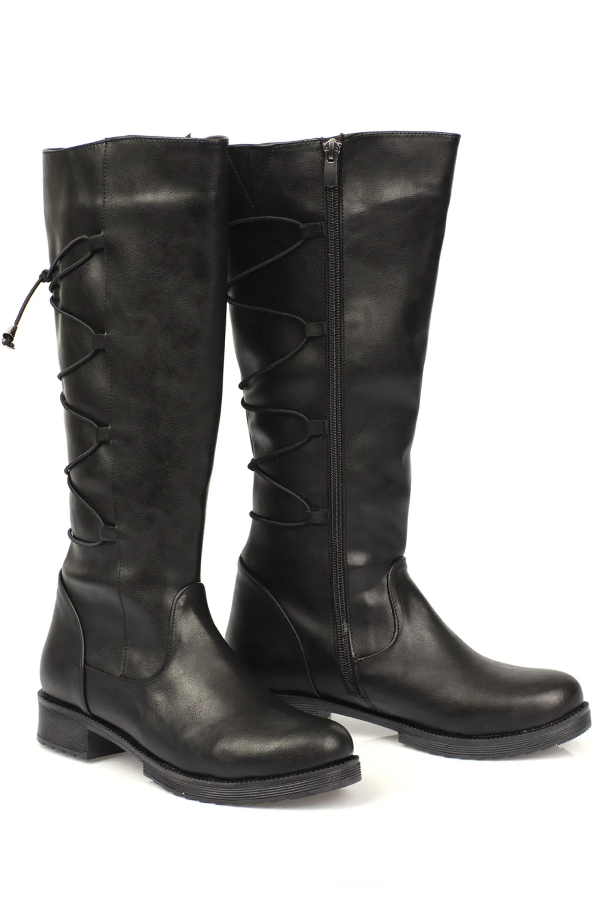 Capone Outfitters  Damenstiefel mit durchgehender Schnürung und seitlichem Reißverschluss unterhalb des Knies