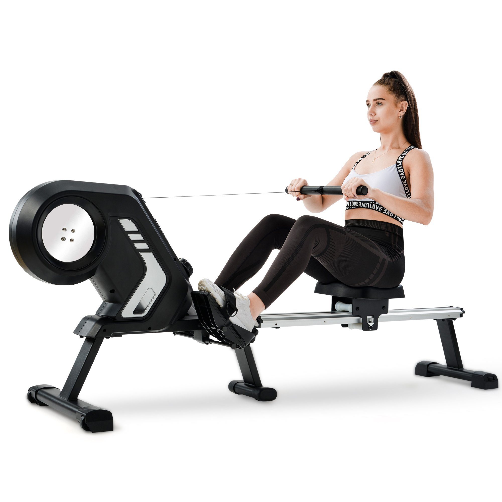 EXTSUD Rudergerät Faltbares Rudergerät mit magnetischem Widerstand, LCD-Display, Anti-Rutsch-Pedal und Transporträder für Home Gym grau