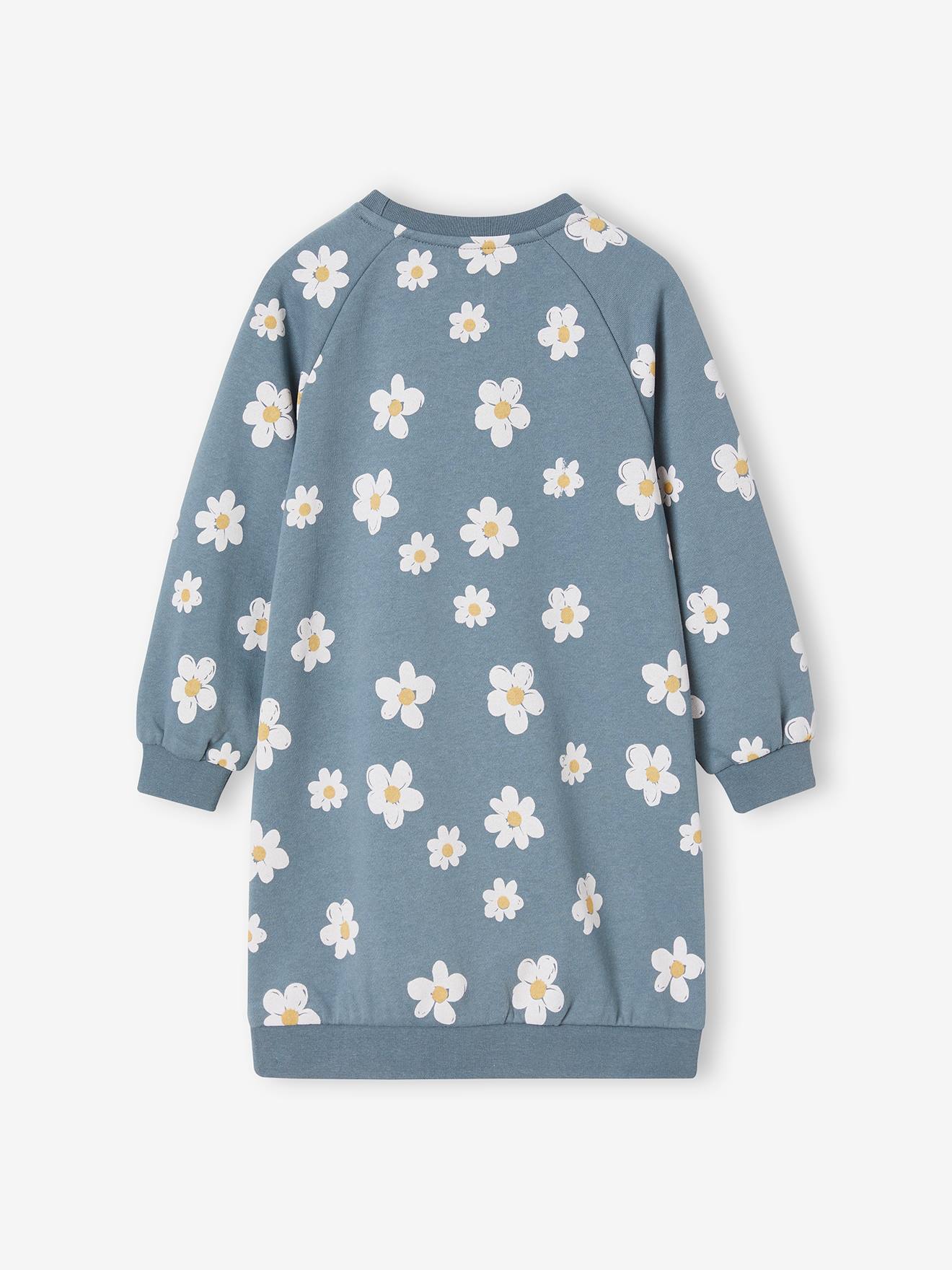 Vertbaudet Mädchen Sweatkleid mit Blumen - graublau
