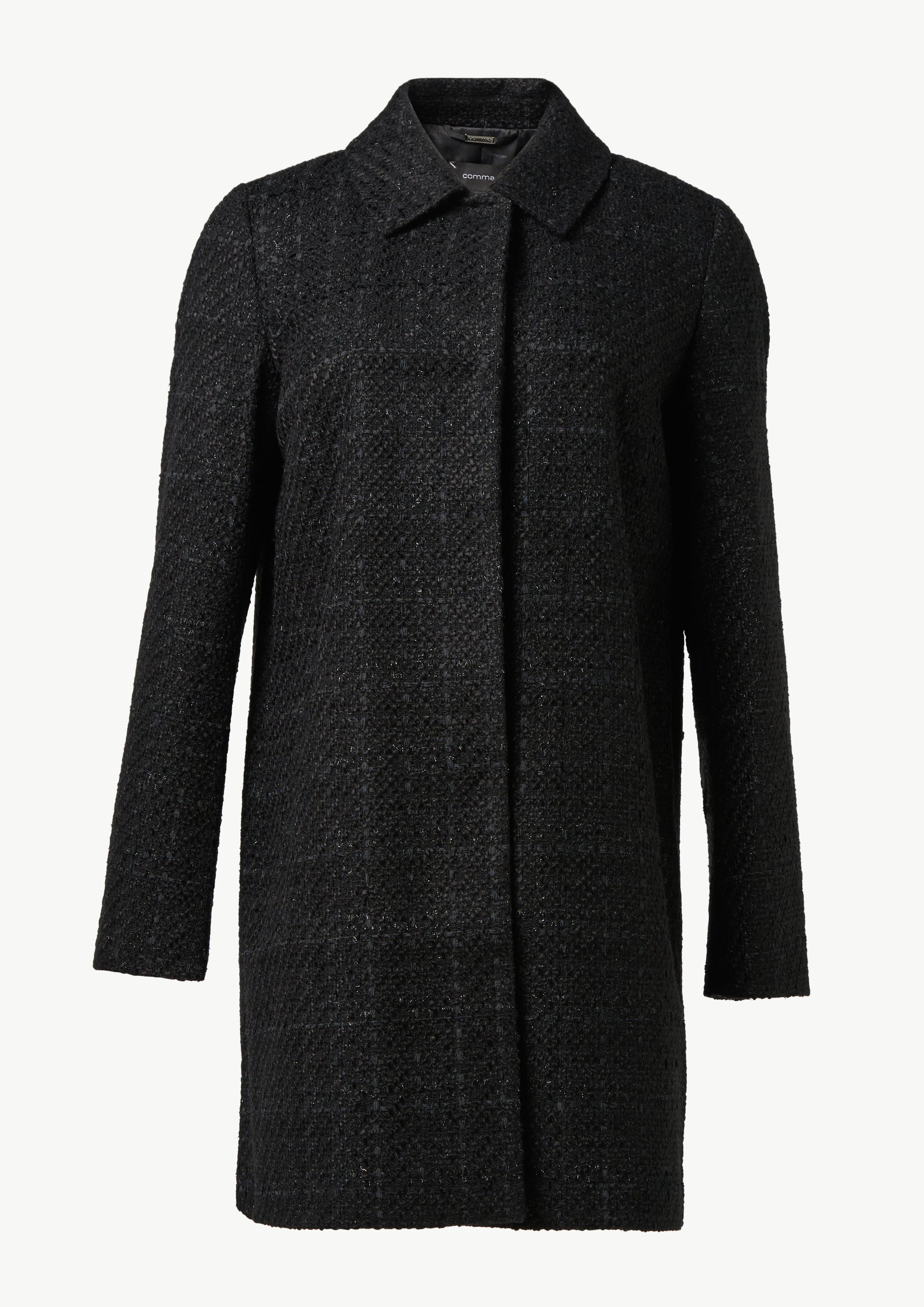 Tweed-Mantel mit schimmerndem Garn - schwarz