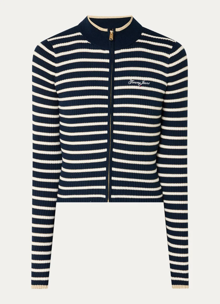 Tommy Hilfiger Rebrovaný kardigan s pruhovanou potlačou a lurexom