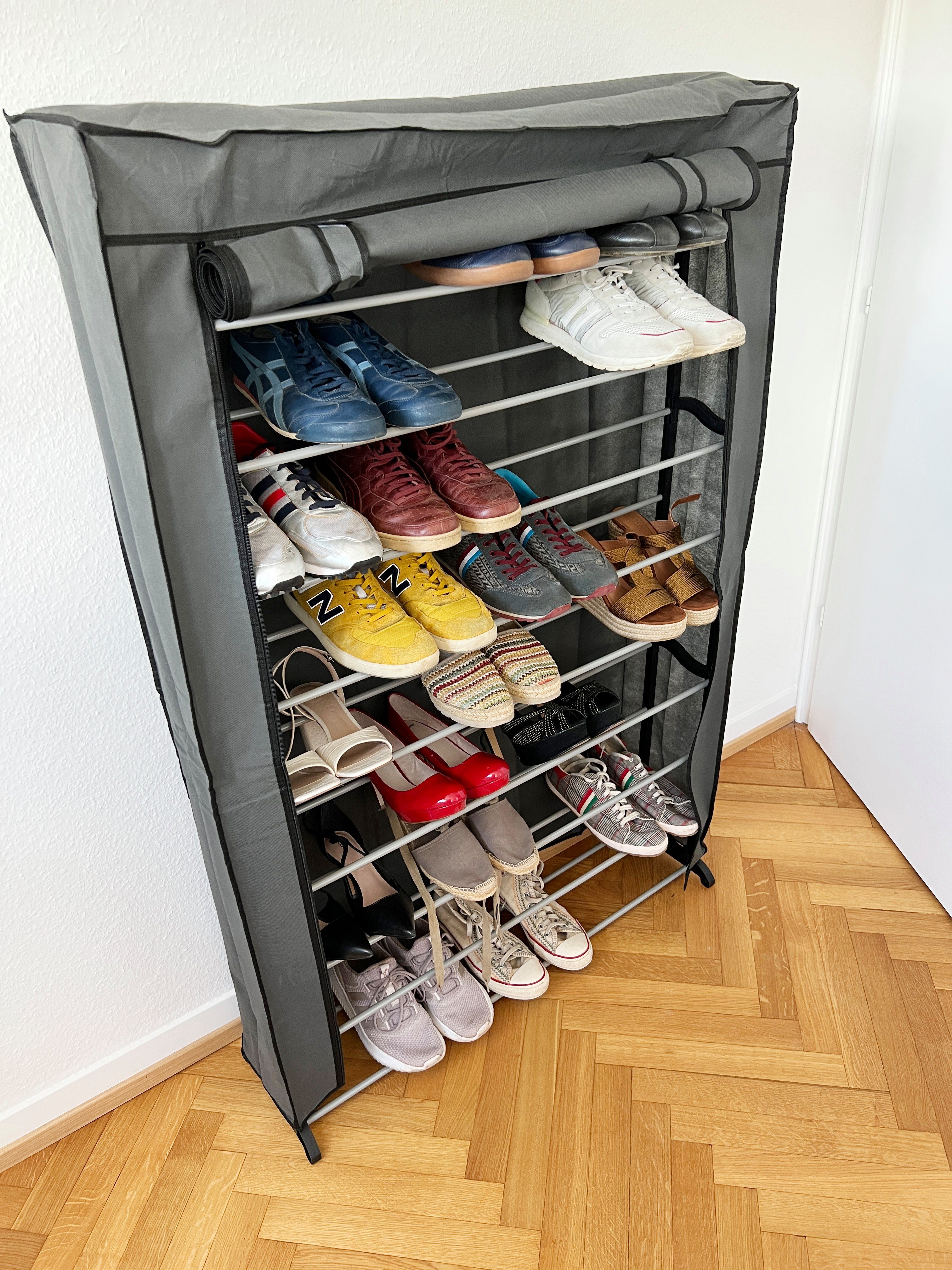 ADOB Schuhschrank Schuhregal fü 50 Paar Schuhe mit Vliess-Stoffhülle und Reissverschluss Korpus aus Metall/Kunststoff, Farbe grau