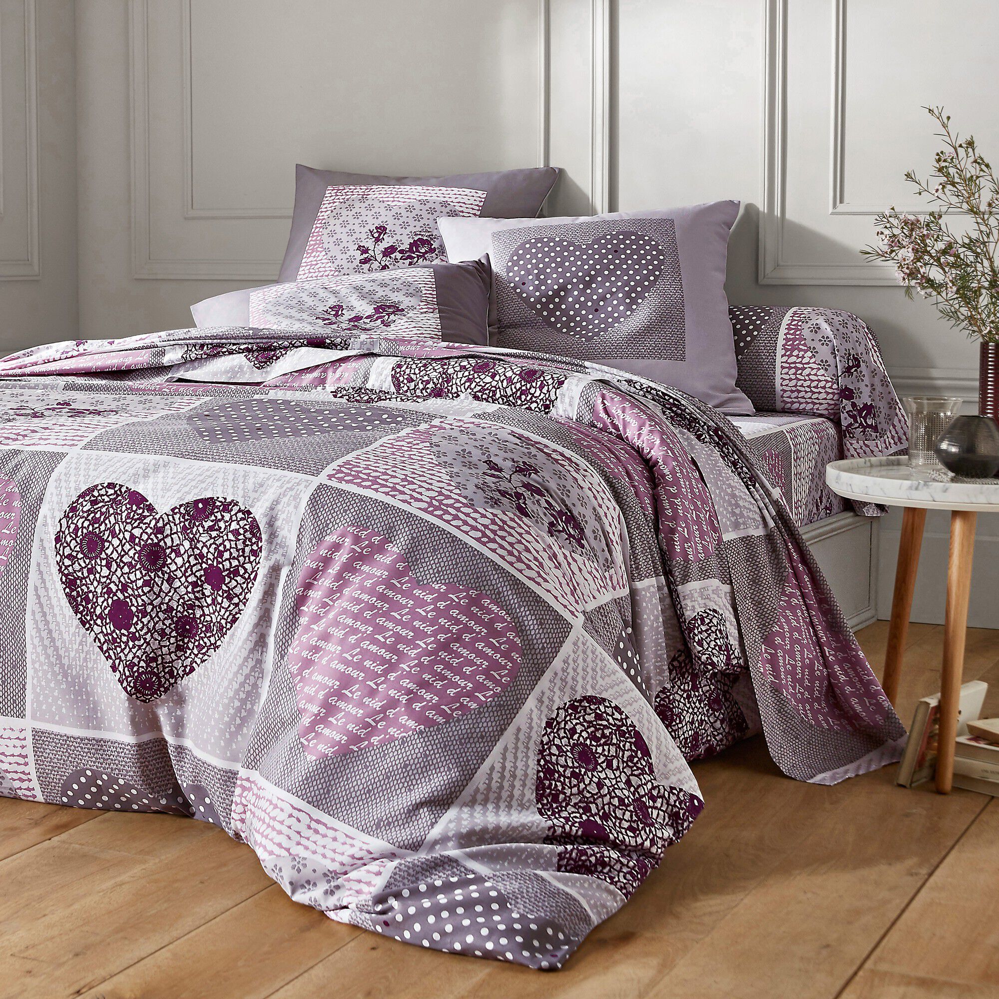 Linge de lit Lovely en flanelle imprimé coeurs
