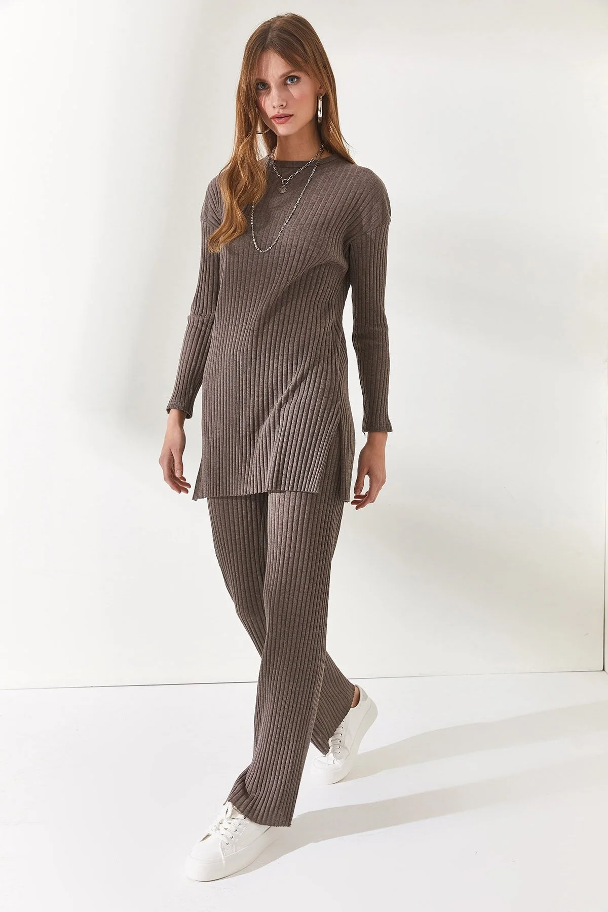Olalook  Damen Nerz Top Schlitz Bluse Unterteil Palazzo Kordel Anzug TKM-19000180