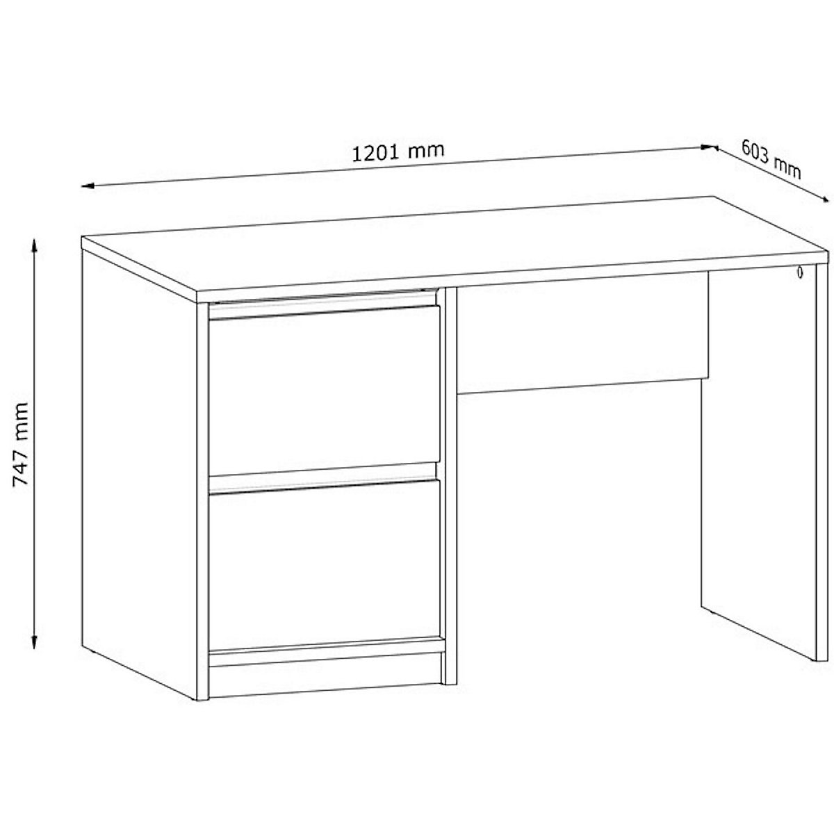 Schreibtisch Mati Computertisch 120x60cm grifflos mit 2 Schubladen