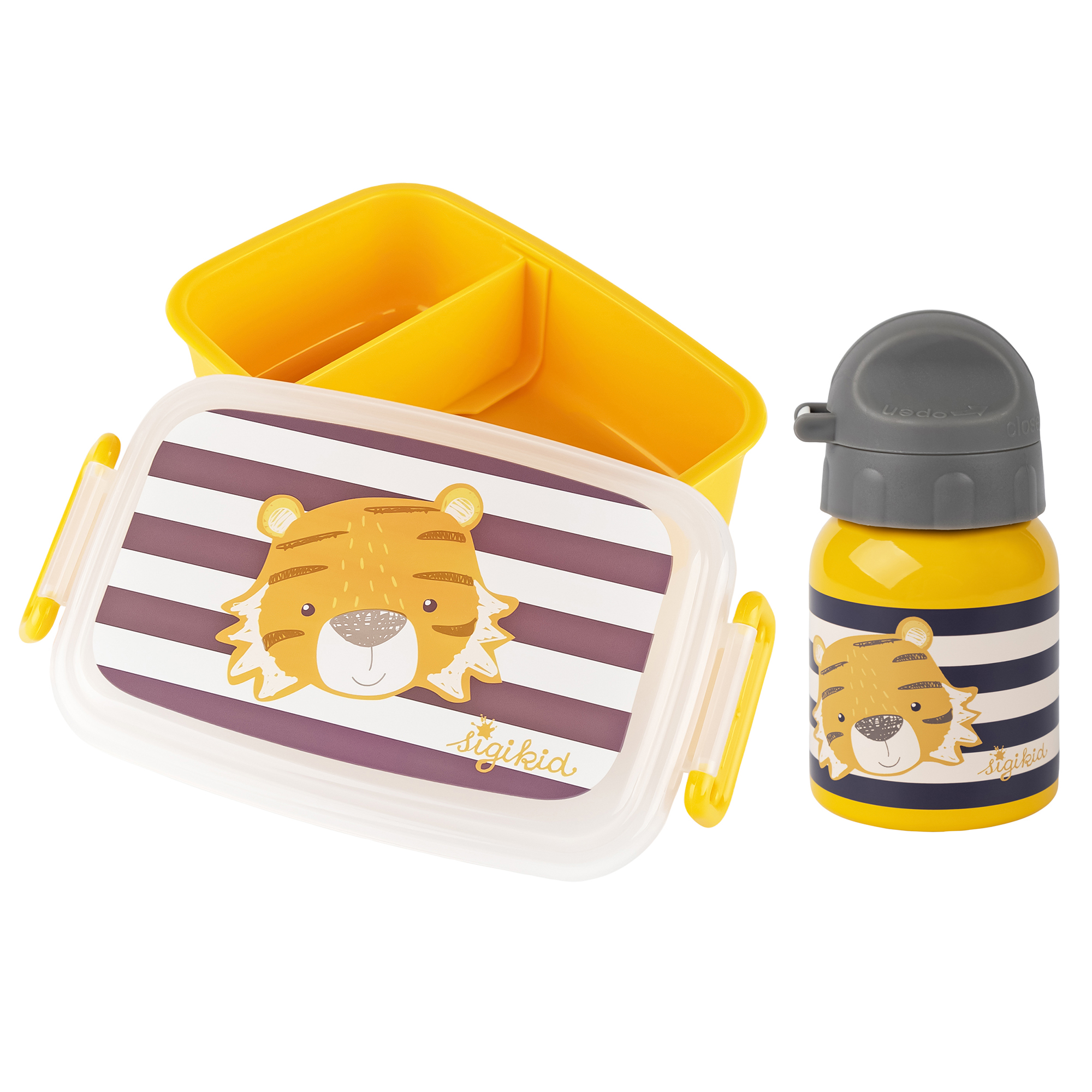 Kinder Set Edelstahl-Trinkflasche und Brotbox Tiger
