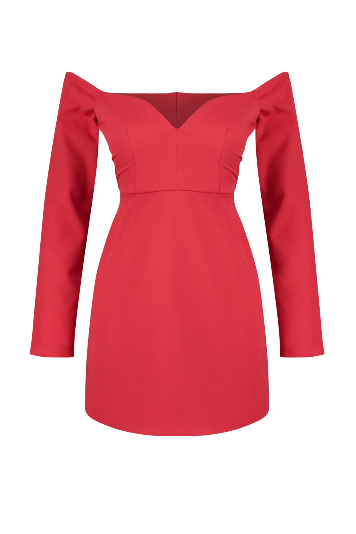 Trendyol Collection  Rotes elegantes Abendkleid mit offener Taille/Skater-Webmuster TPRAW24EL00001