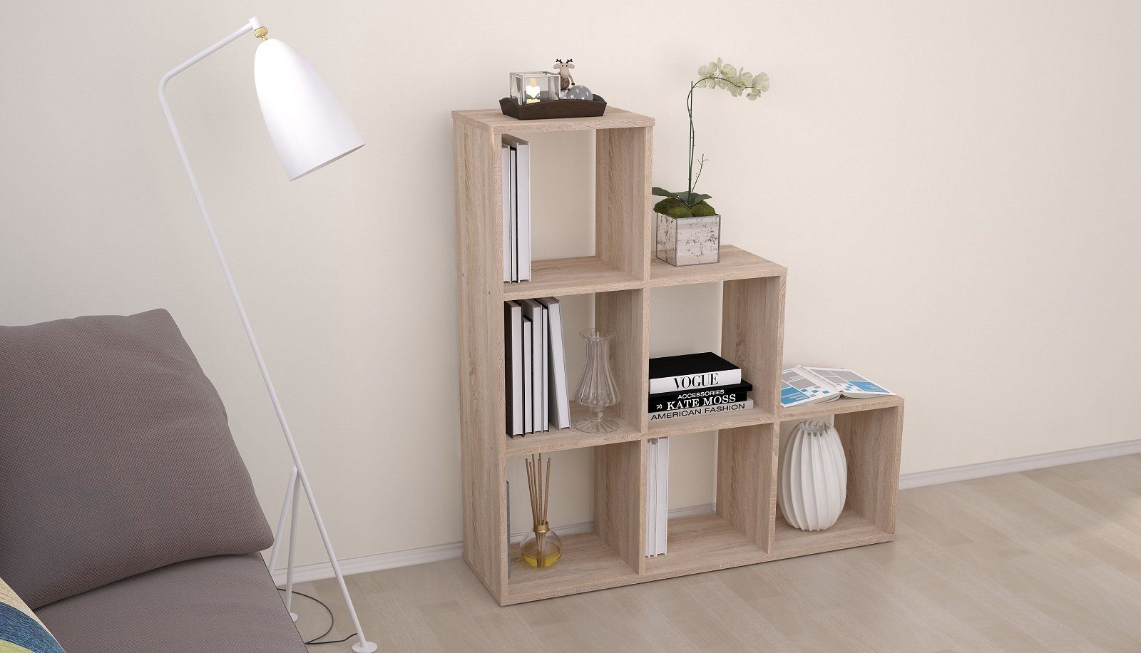 Polini Home Raumteilerregal Polini Home Treppenregal Stufenregal Raumteiler Regal eiche 6 Fächer