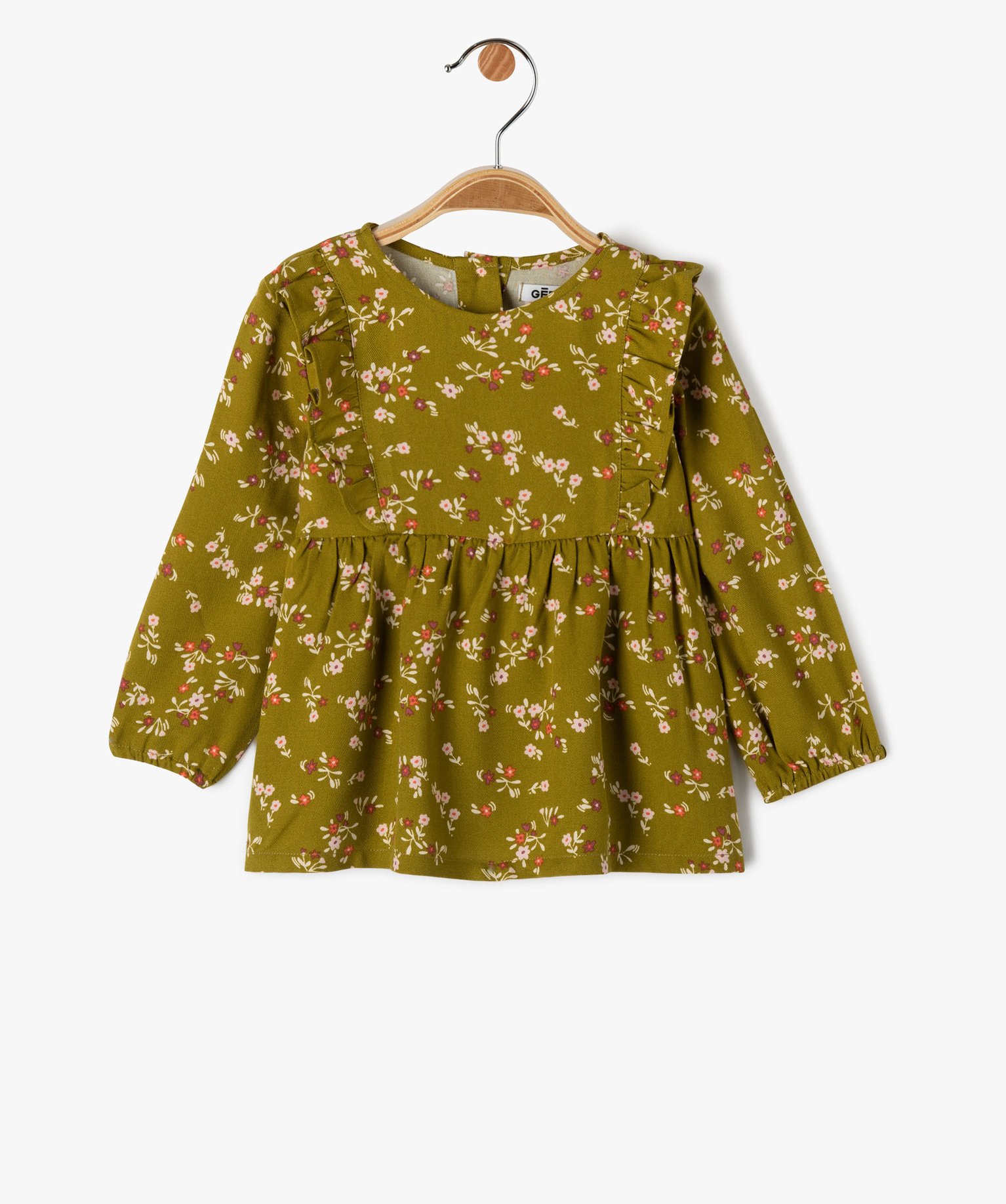 Blouse bébé fille imprimée avec volants sur le haut du buste vert | GEMO