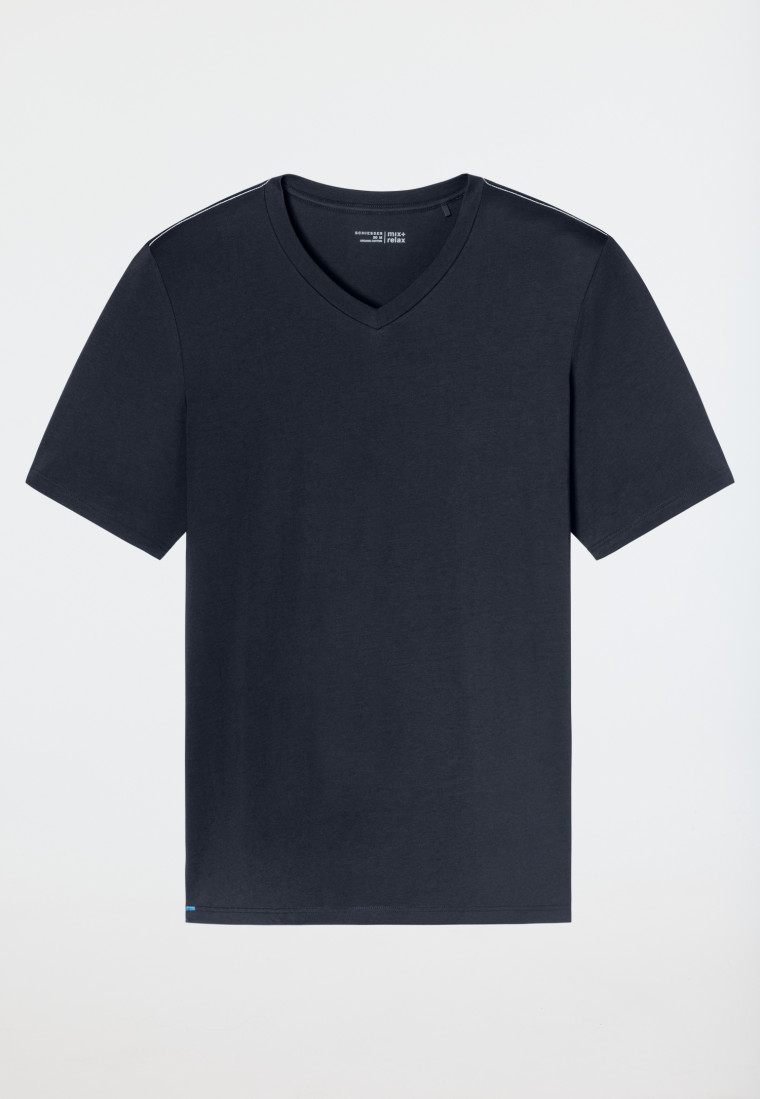Shirt kurzarm V-Ausschnitt nachtblau - Mix+Relax