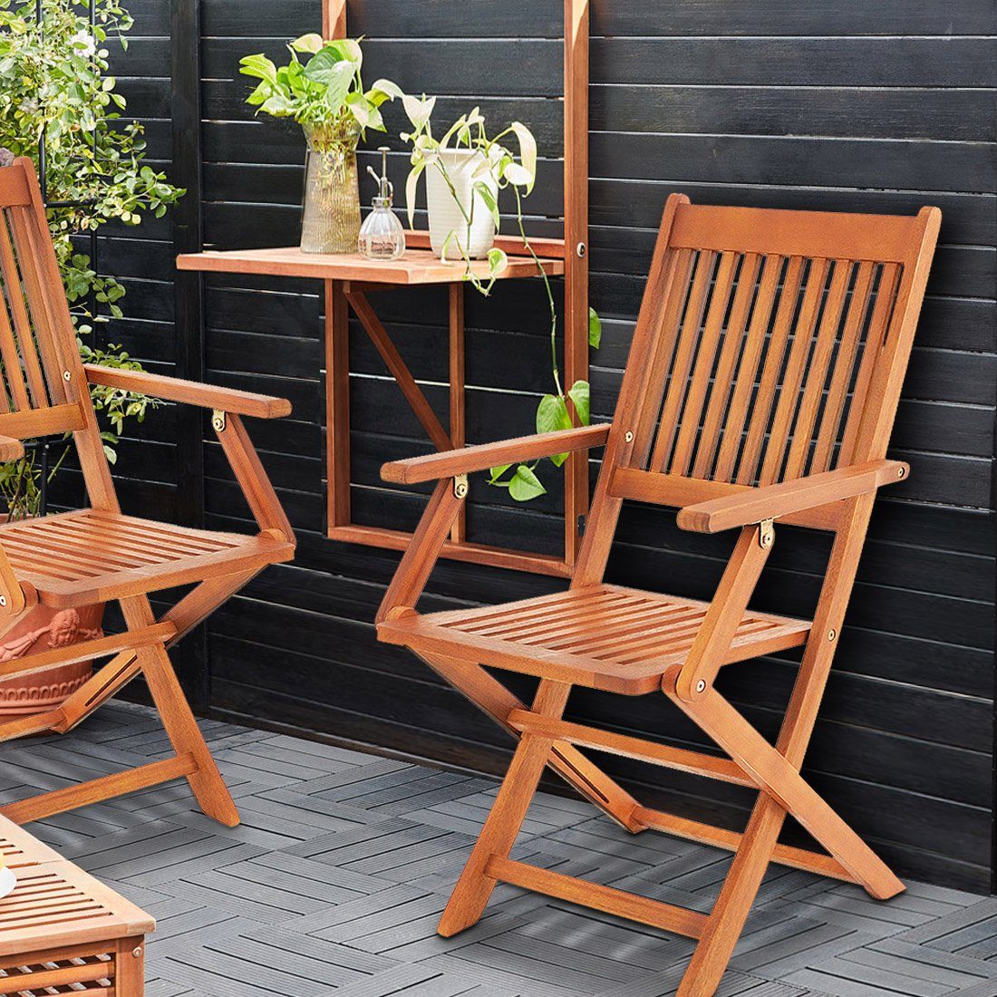 Casaria Balkonset, (3-tlg), Akazie Holz Wetterfest Klappbar 65x45x87cm FSC Hängetisch Klappstühle
