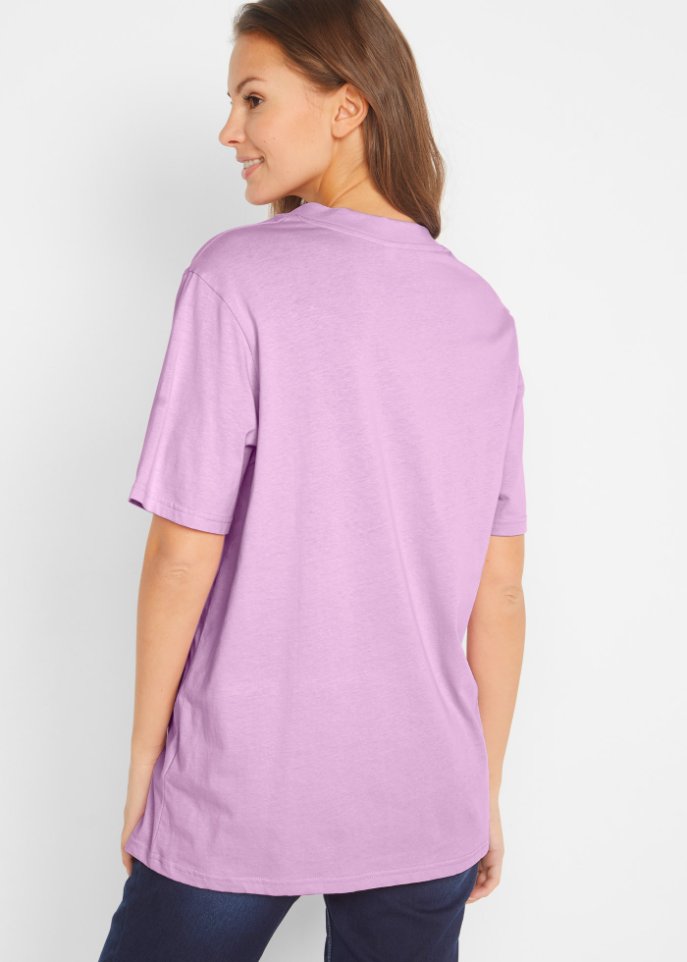 Weites Long-Shirt mit V-Ausschnitt, Kurzarm (5er Pack)