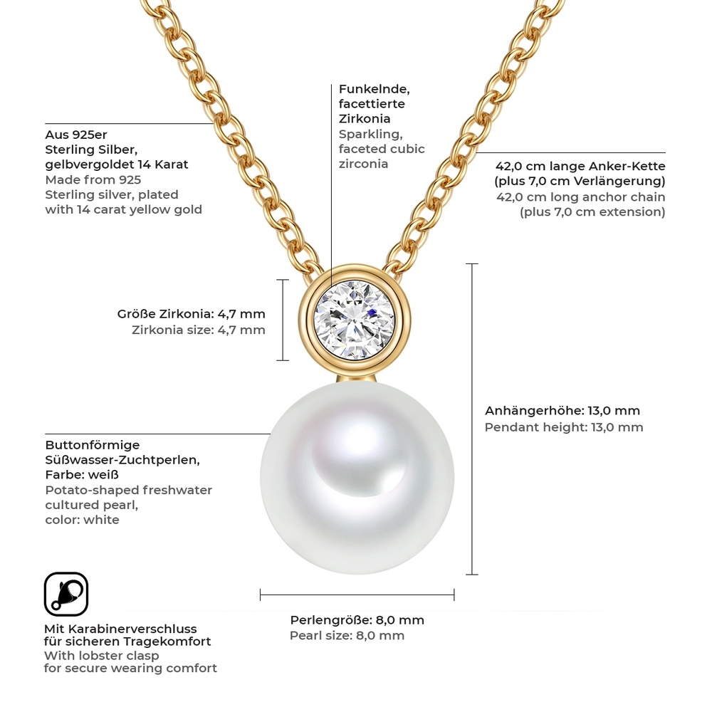 Valero Pearls Collier en argent Argent sterling Oxyde de zirconium (CZ) Perle de culture d'eau  collier