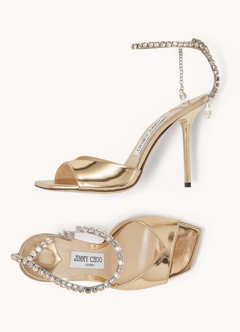 Jimmy Choo Saeda Sandal 100 sandalette with metallic finish and rhinestones