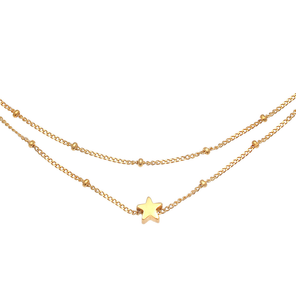 Elli Elli Collier Étoile de chaîne à boules en plaqué or en 925/1000 argent massif collier