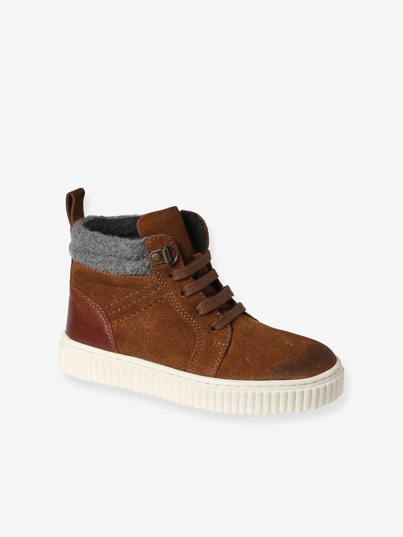Vertbaudet Warme Kinder High-Sneakers, Reißverschluss und Schnürung - braun