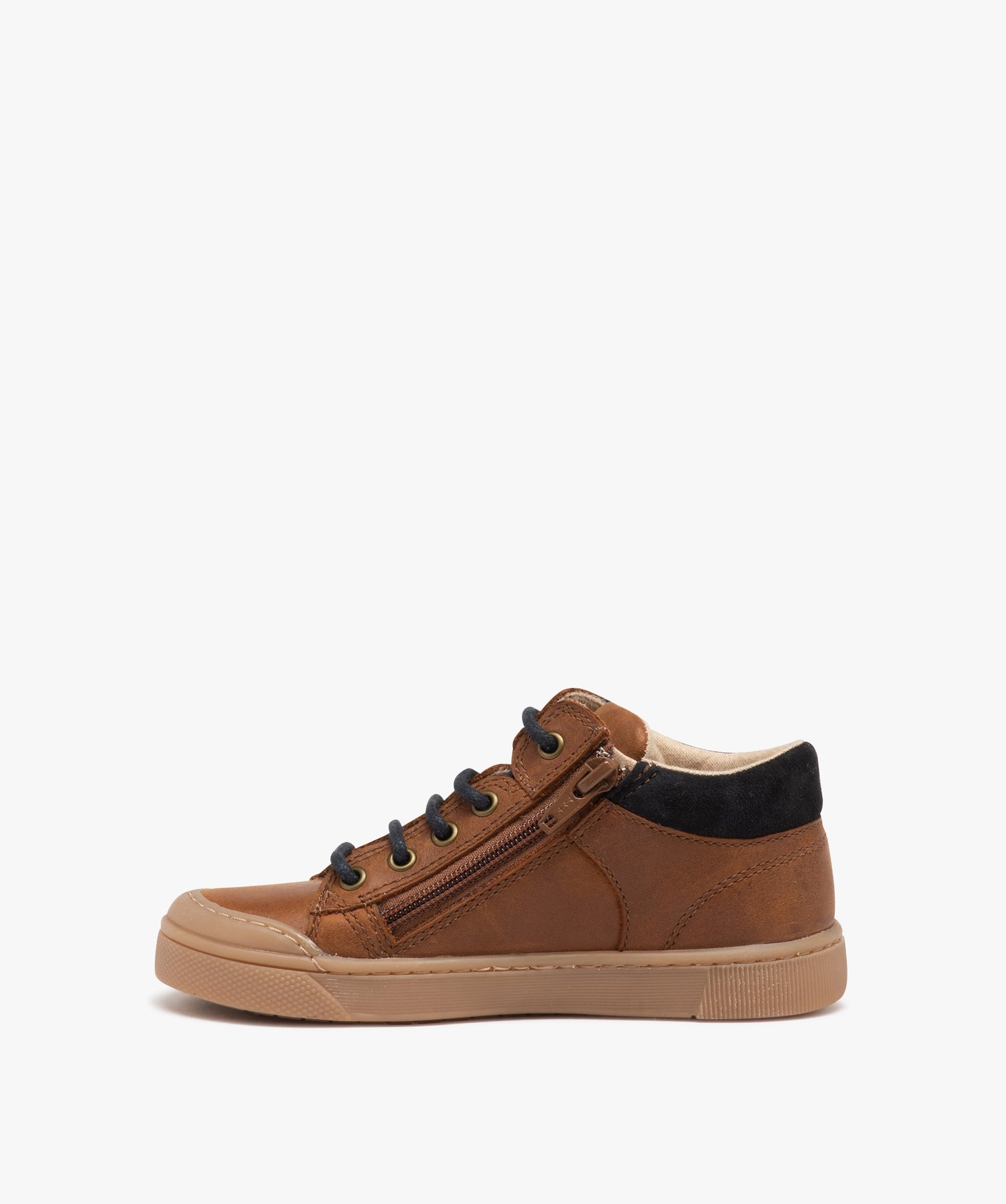Boots Garçon bicolores dessus en cuir à lacets et à zip camel | GEMO