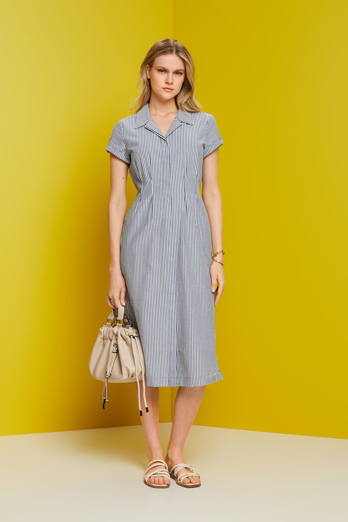 Seersucker-Hemdblusenkleid, 100 % Baumwolle