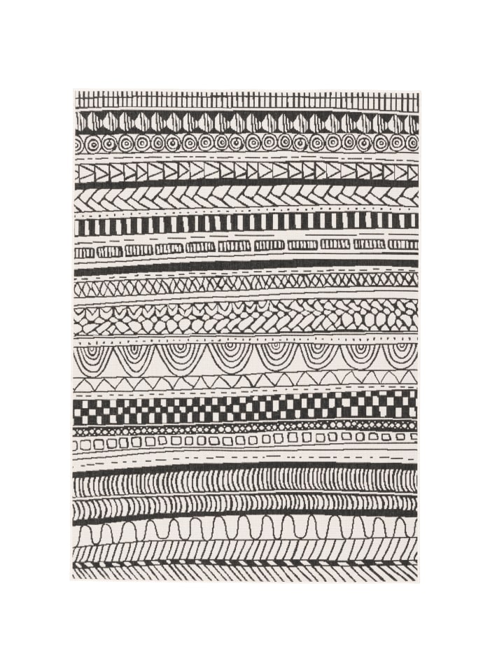 Pergamon In- und Outdoor Teppich Beidseitig Newport Ethno in Schwarz Weiss günstig kaufen 80 x 150cm