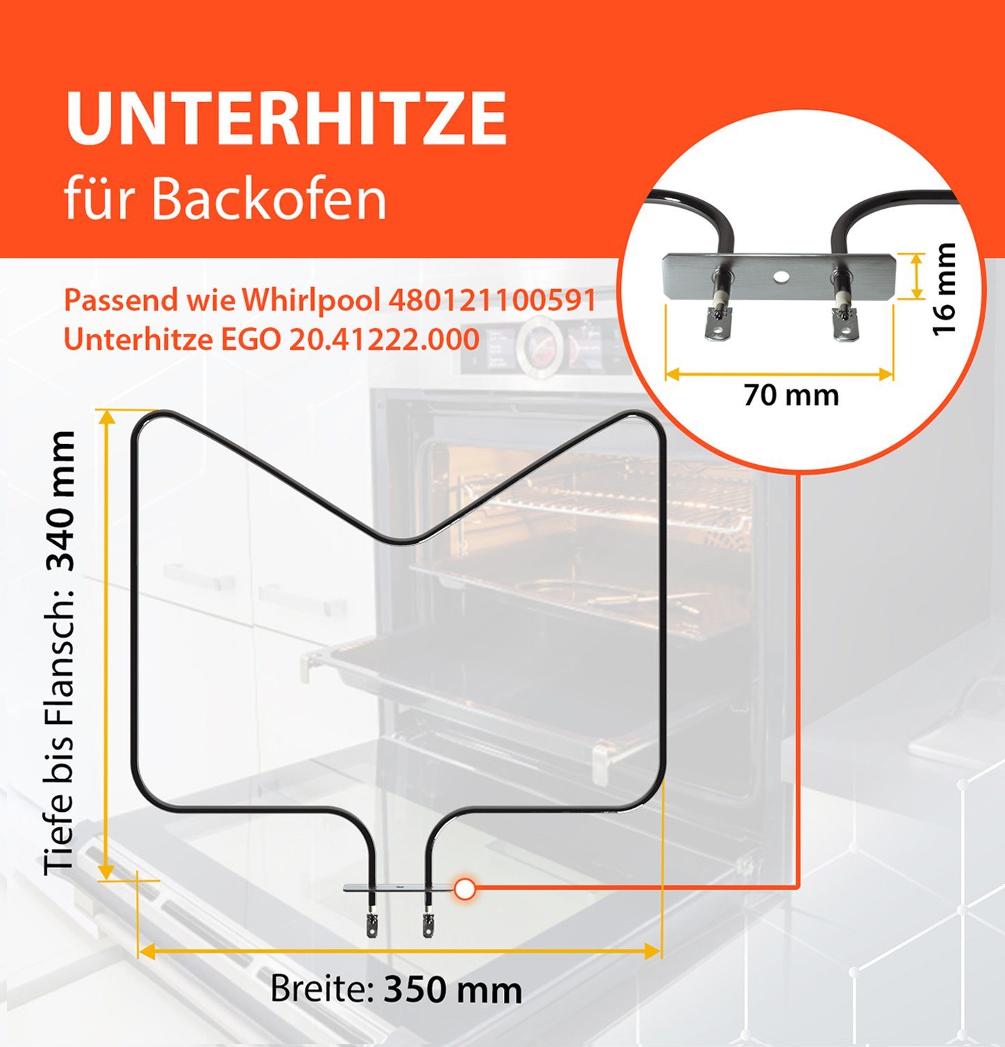 VIOKS Heizkörper Heizelement Ersatz für Whirlpool 480121100591, Unterhitze 230V 1150W für Backofen Herd