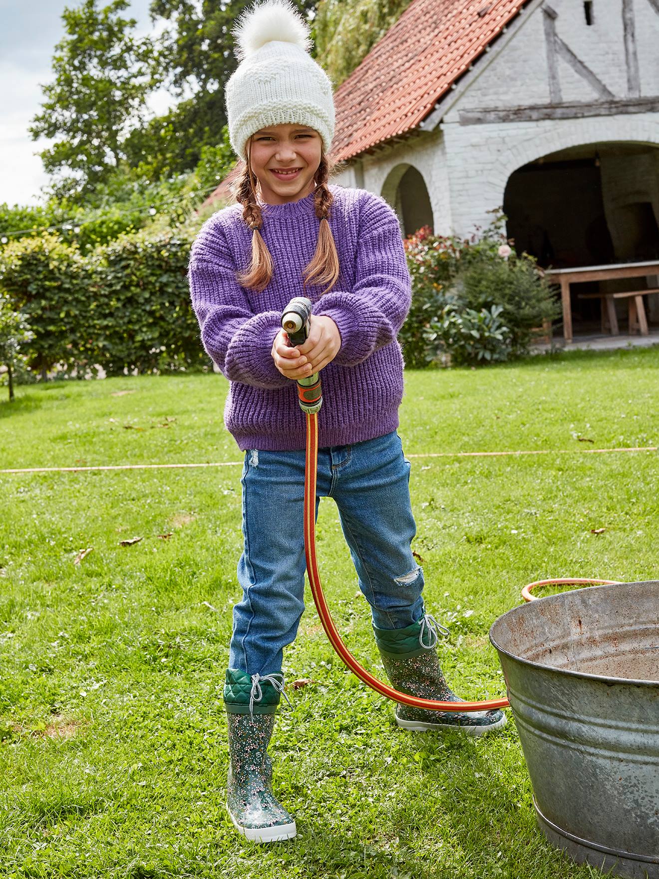 Bottes de pluie imprimées fille col matelassé vert
