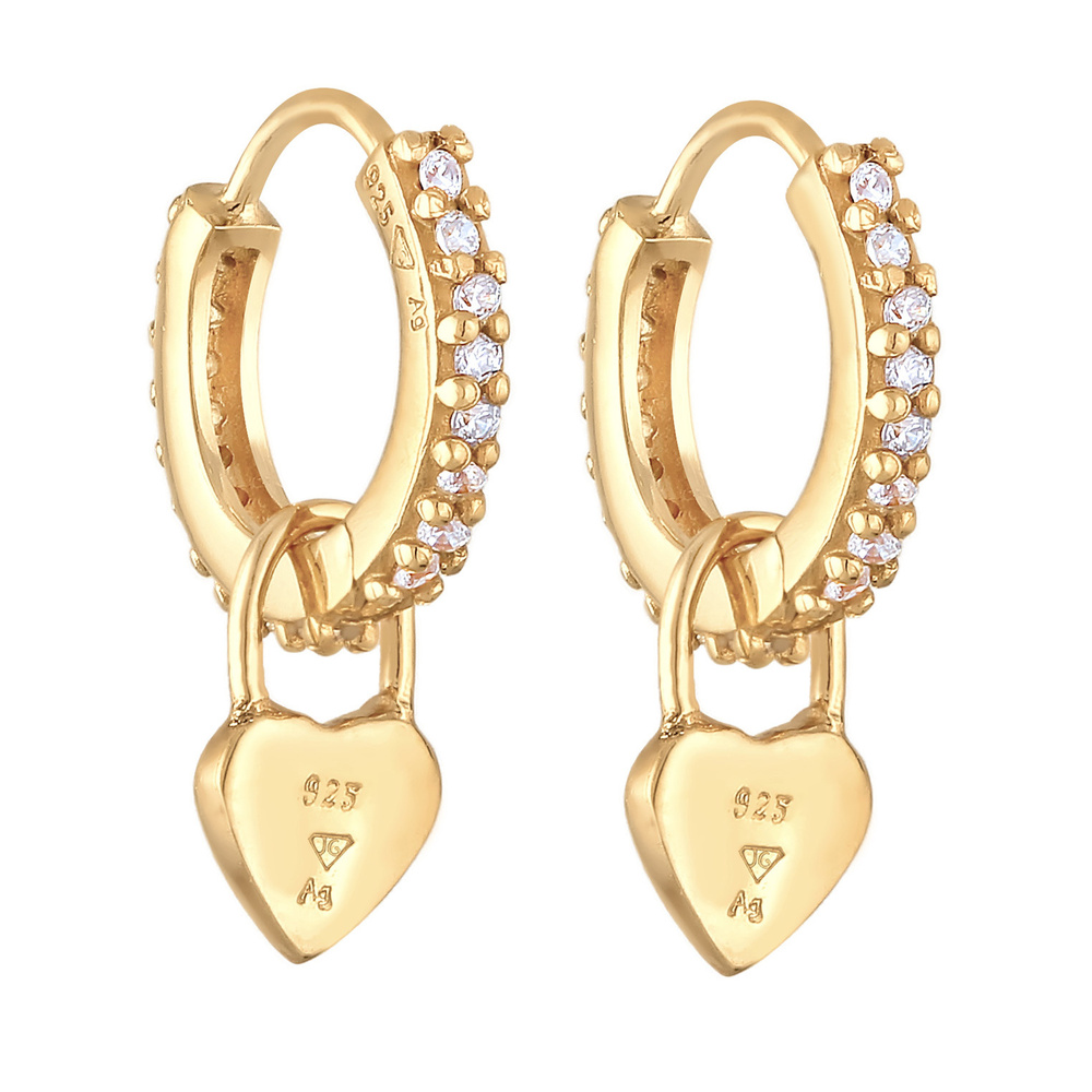 Elli Elli Boucles d'Oreilles Femmes Créoles Cœur pendentif avec émail bleu et zirconiu Boucles d'oreilles