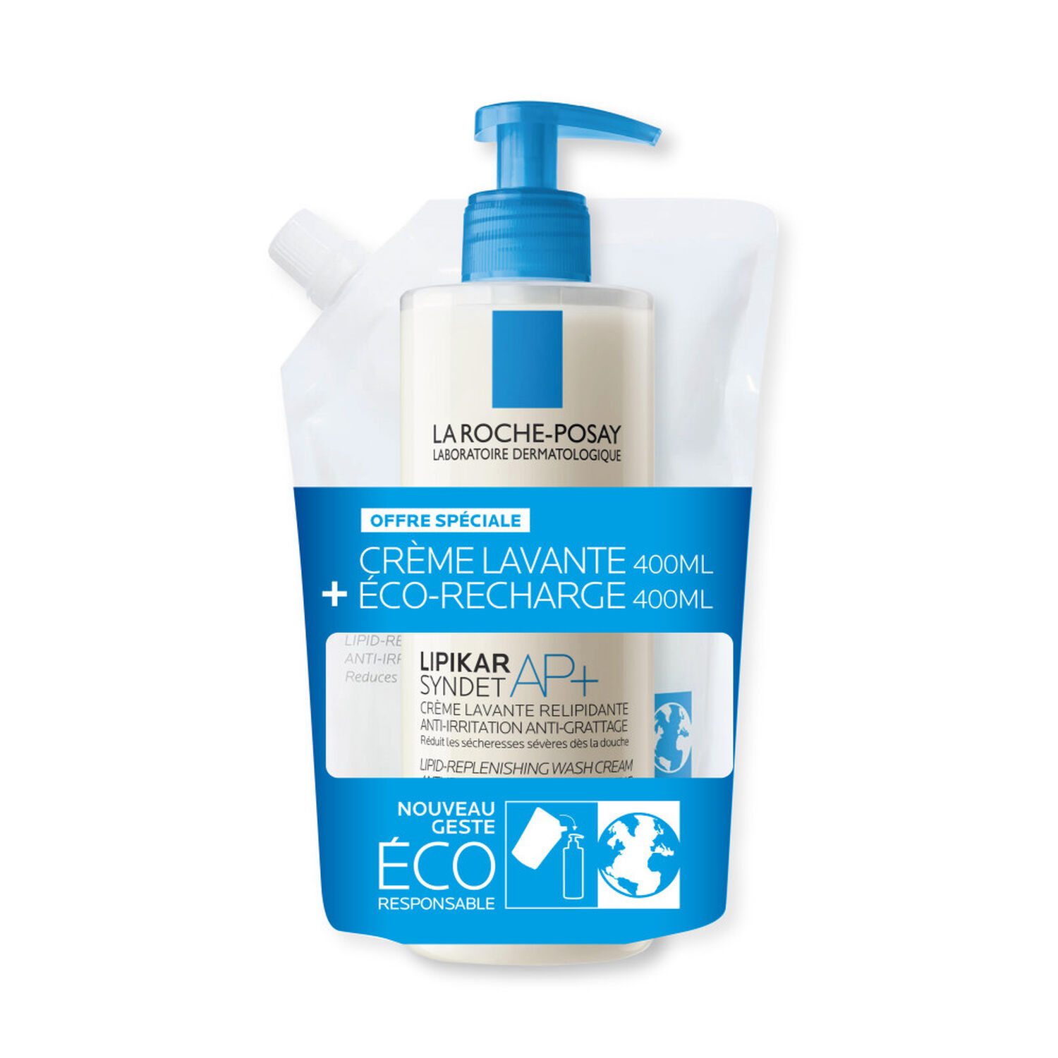 la roche-posay Lipikar Syndet Crème Lavante 400 ml + Eco Recharge 400 ml