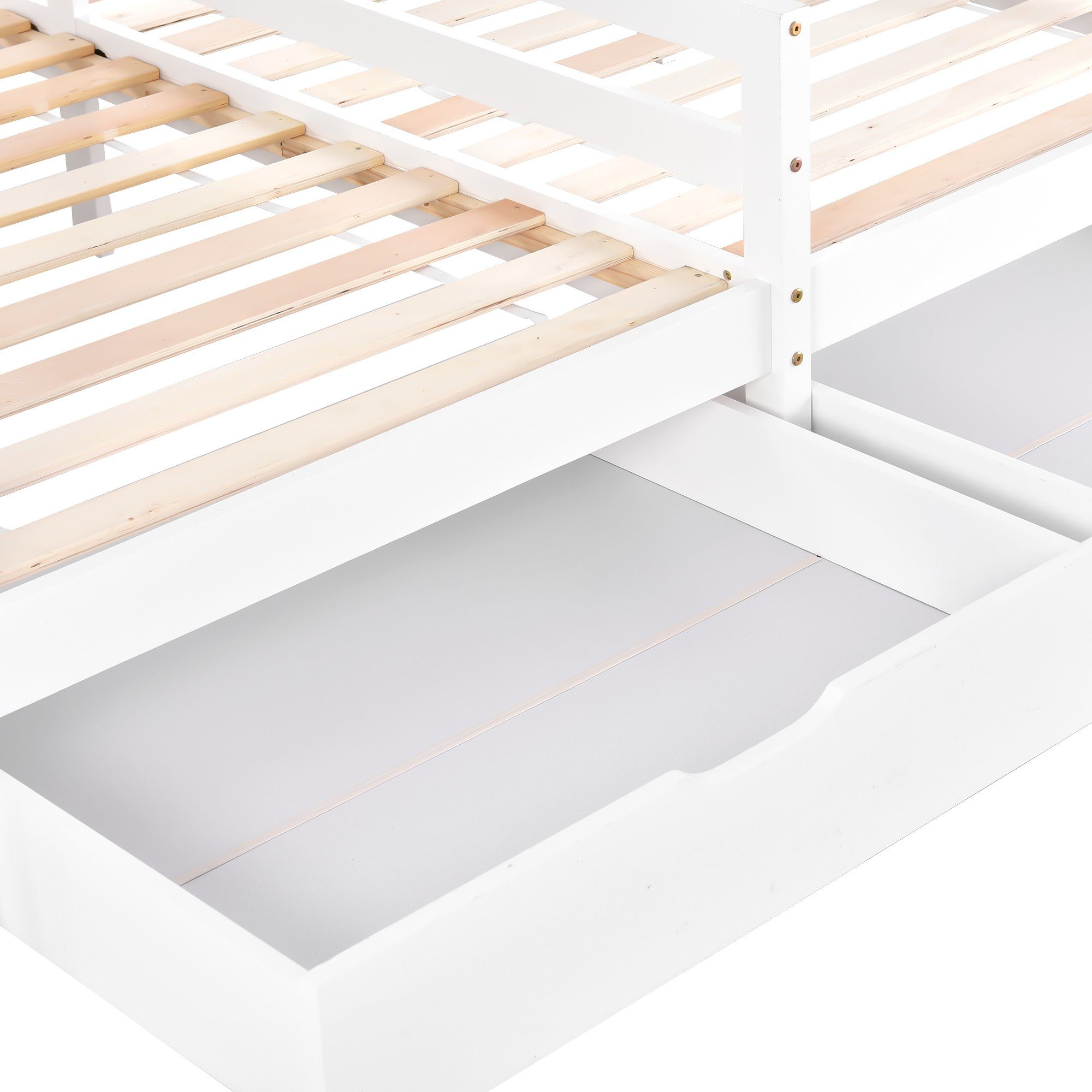 Flieks Massivholzbett, Hausbett Kinderbett Doppelbett 2 Schubladen 200x90cm