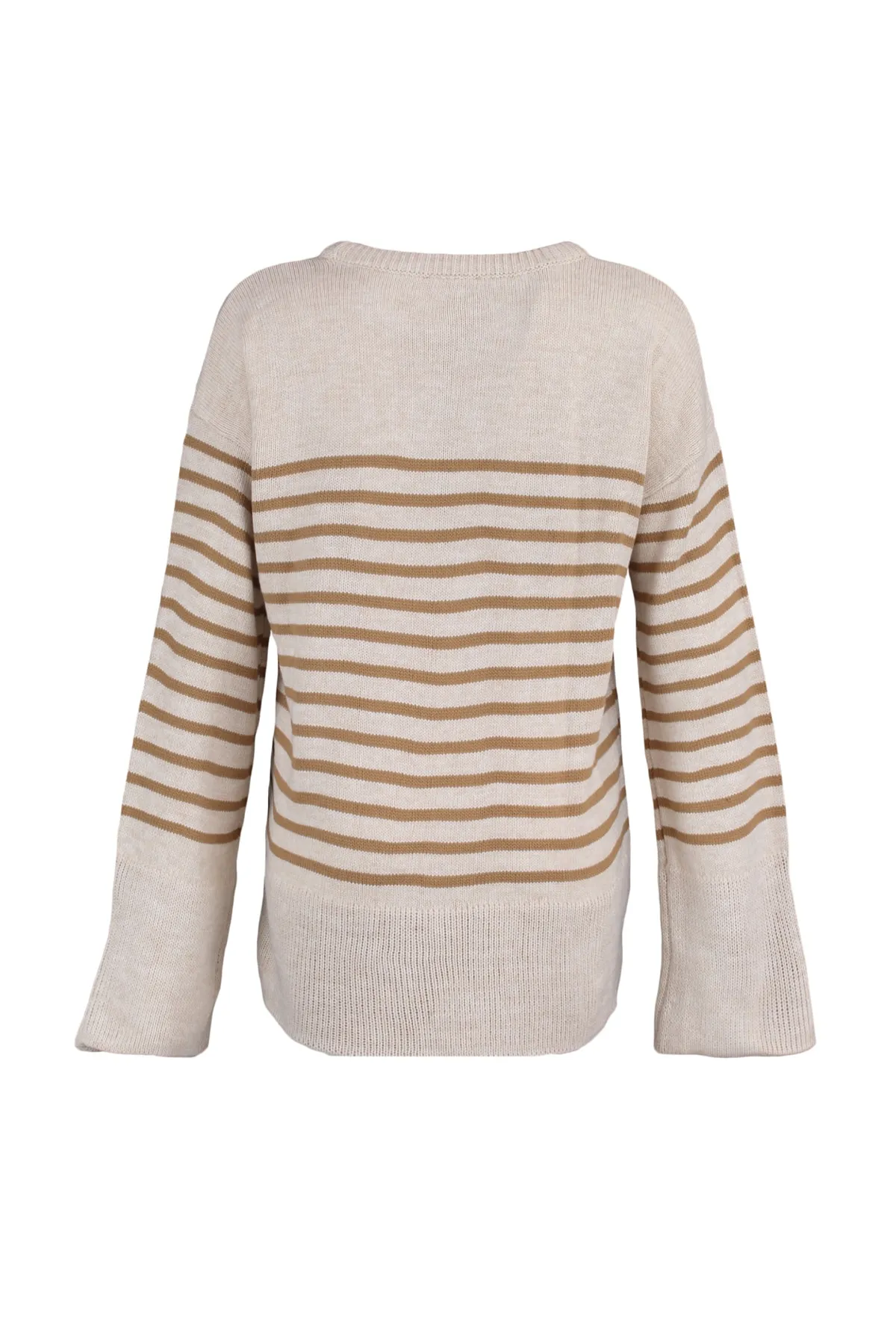 Trendyol Collection  Beiger Strickpullover mit Streifen in weiter Passform TWOAW23KZ01031