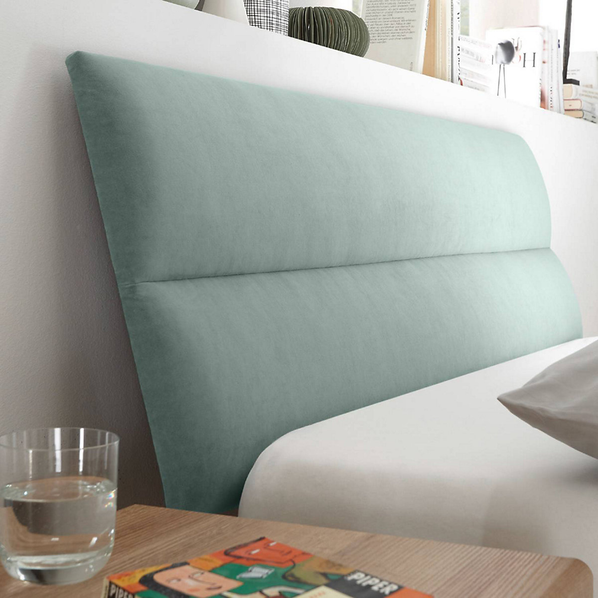 Jugendbett Set mit Nachttisch MAINZ-61, skandinavisches Design, weiß matt, Eiche Riviera und mint grün