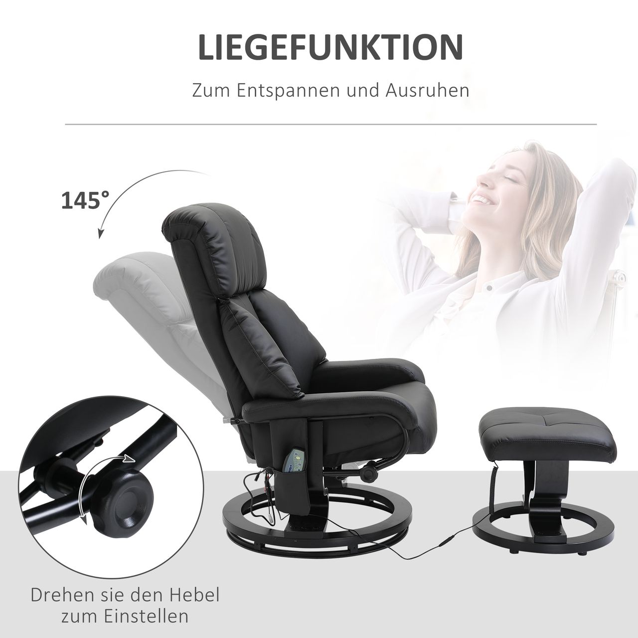 HOMCOM Massagesessel mit Fußhocker, Relaxsessel, Elektrischer Fernsehsessel