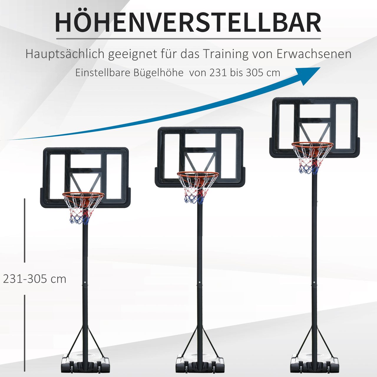 HOMCOM Basketballständer Basketballkorb Ständer mit 2 Rädern