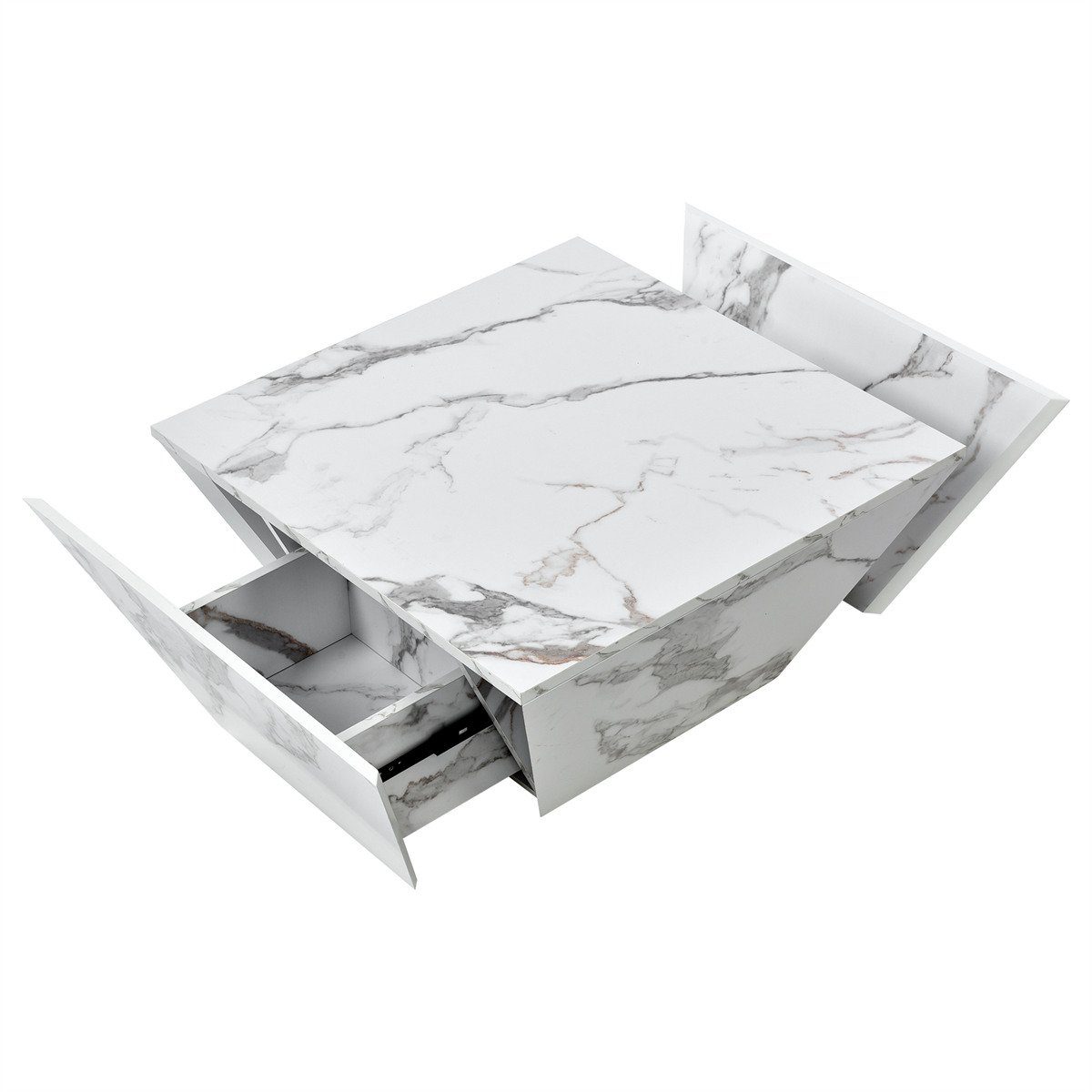 XDeer Couchtisch Moderner Trommel Couchtisch(weiß,70*70*37cm)Wohnzimmertisch, Trapezförmiger Kaffeetisch,Marmorfurnier Beistelltisch