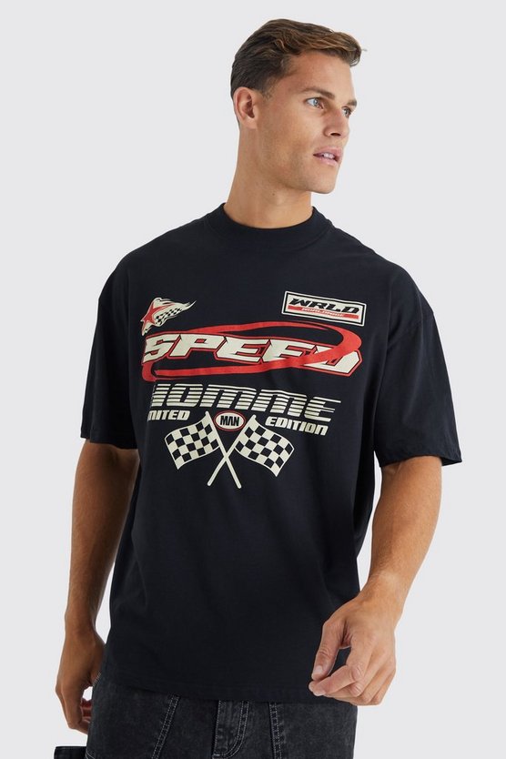 Tall Oversize T-Shirt mit Moto Racing Print