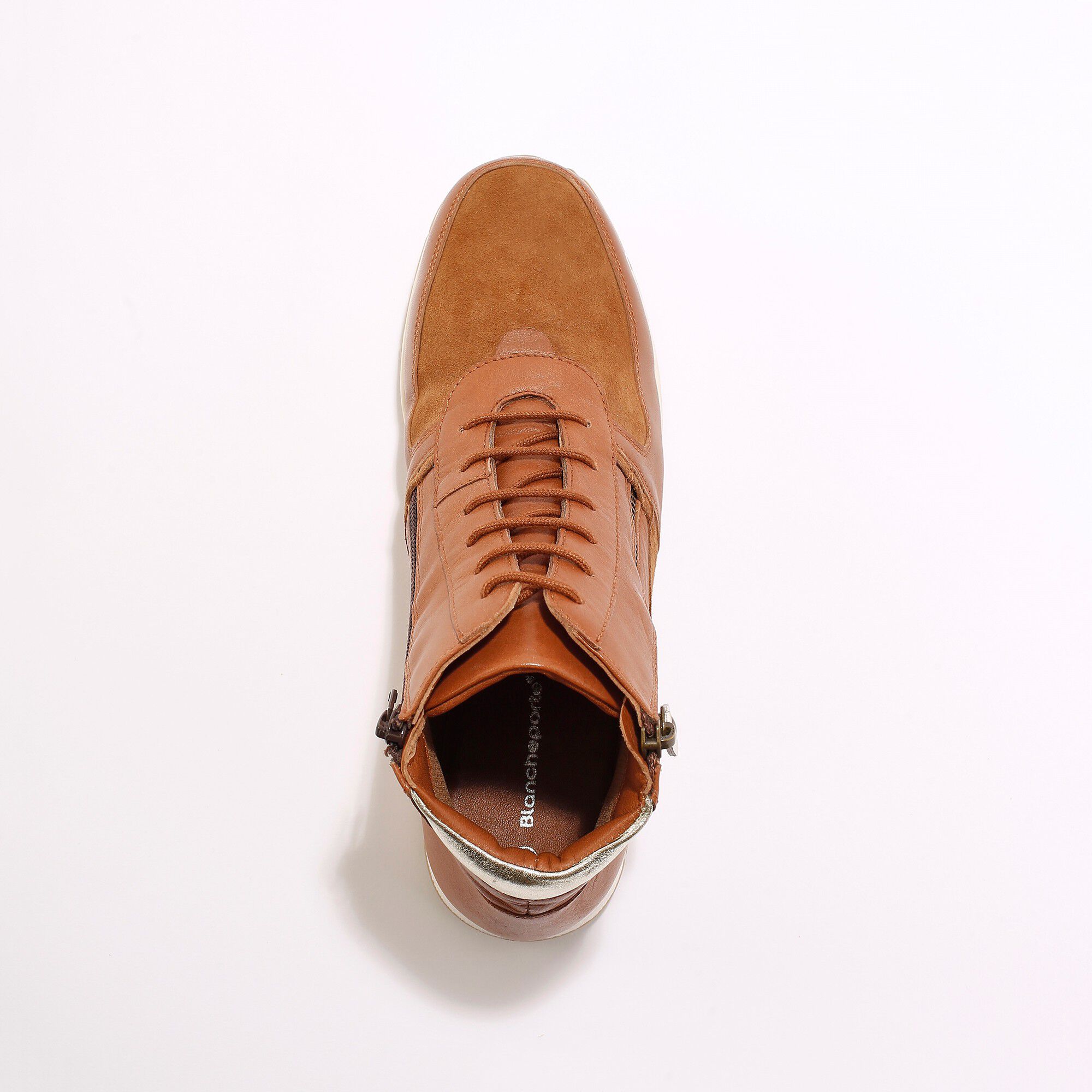 Baskets montantes zippées et lacées en cuir