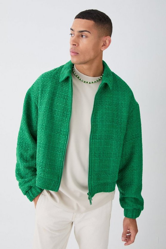 Kastige Oversize Bouclee-Jacke mit Reißverschluss