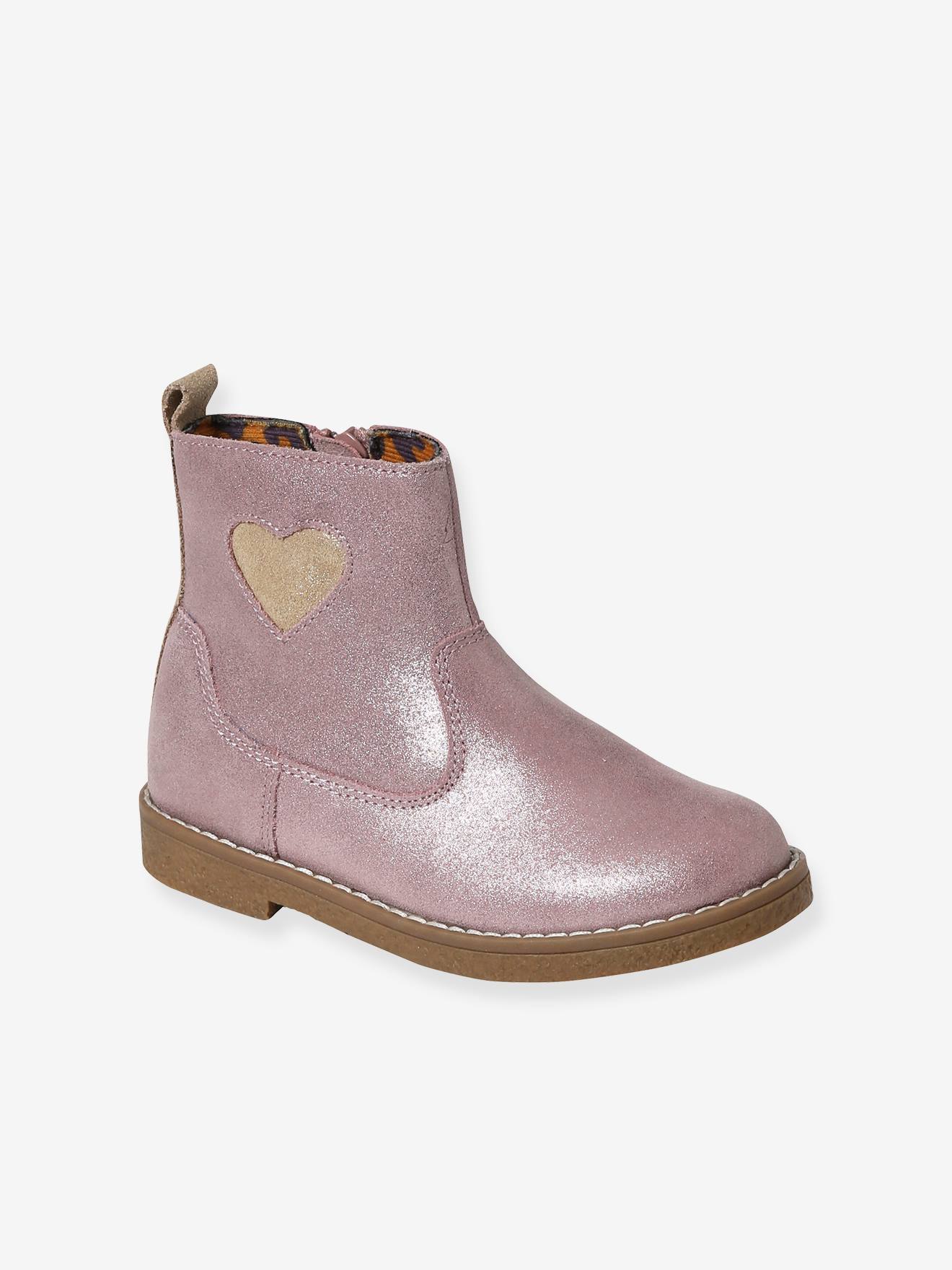 Boots coeur en cuir fille collection maternelle bronze