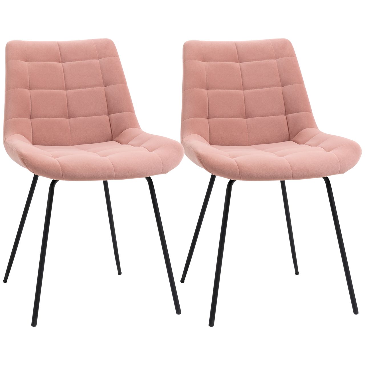 HOMCOM 2er Set Esszimmerstuhl Küchenstuhl Polsterstuhl mit Rückenlehne Samt Rosa