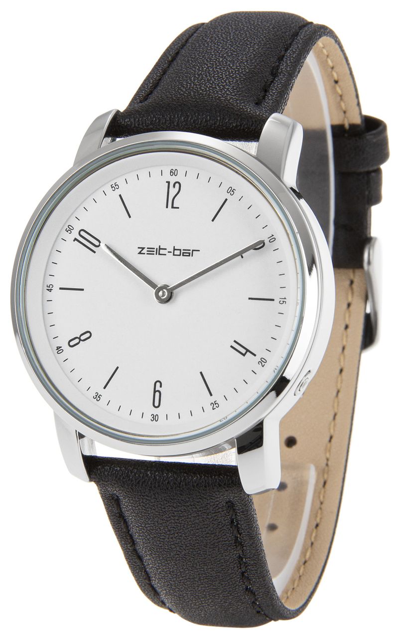 Zeit-Bar Funk-Armbanduhr Damen, Metall-Gehäuse, Leder-Uhrband