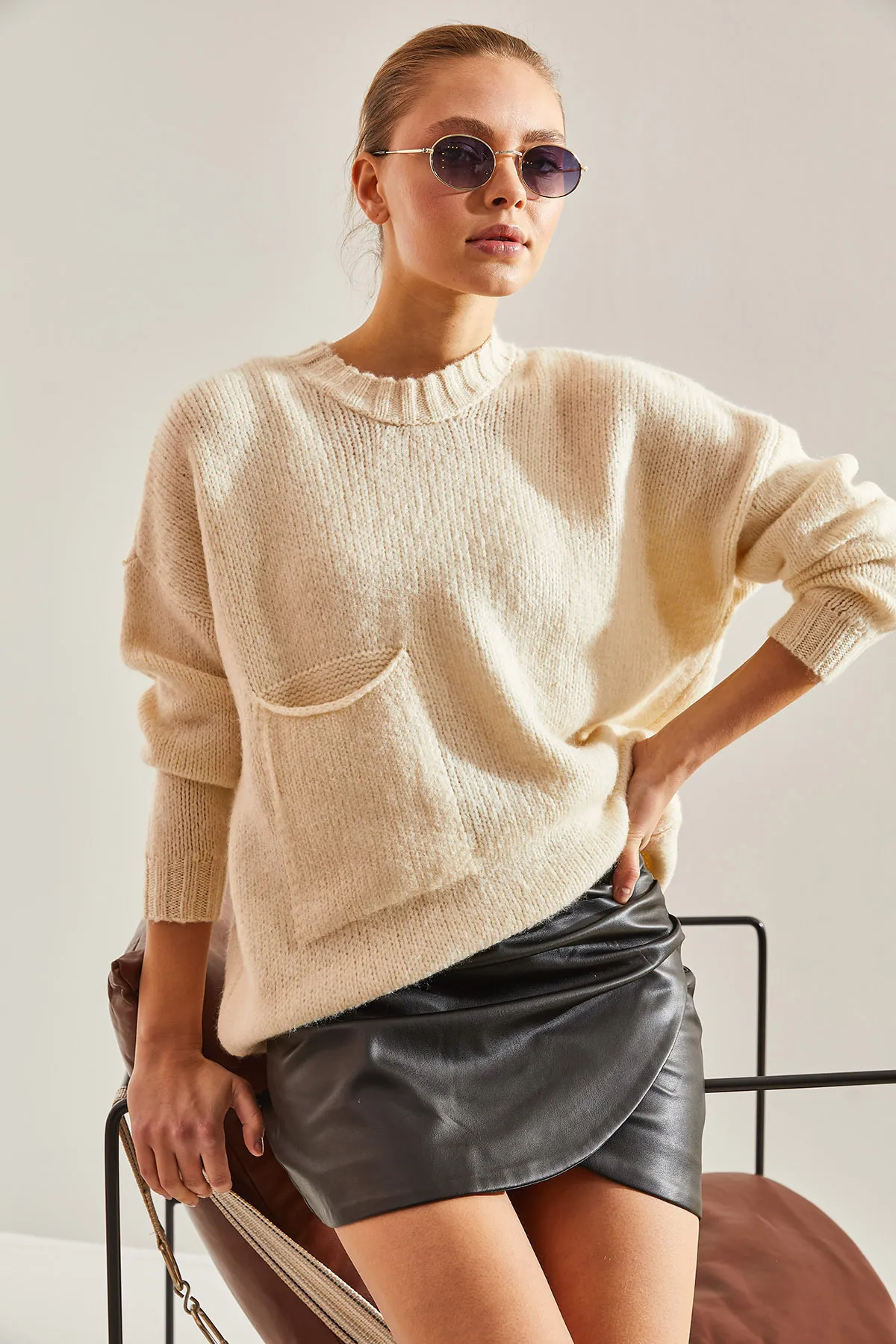 Bianco Lucci  Gemusterter Strickpullover für Damen mit großen Taschen