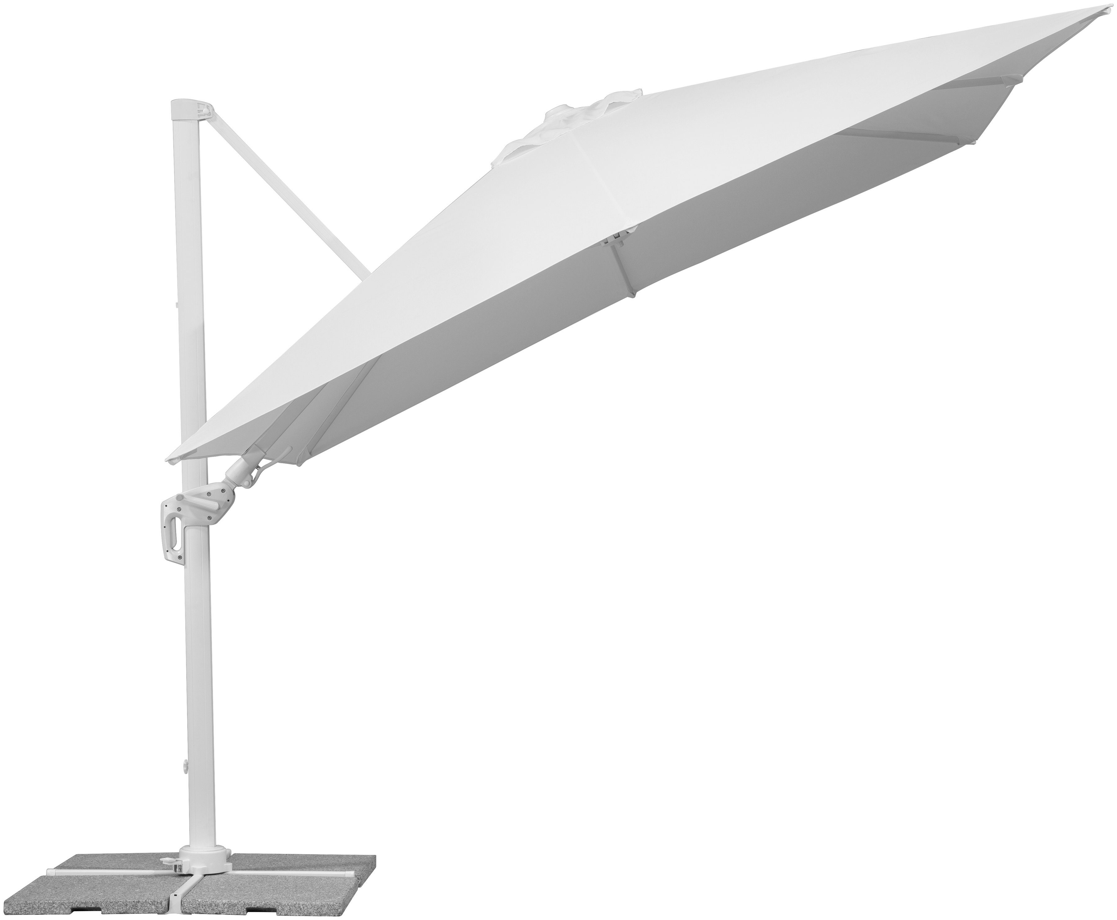 Schneider Schirme Ampelschirm Rhodos Twist Bianco, LxB: 300x300 cm, mit Schutzhülle und Schirmständer, ohne Wegeplatten