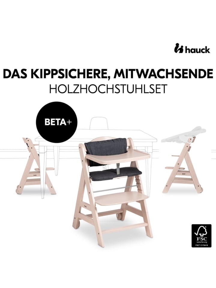 Hauck Hochstuhl Beta Plus inkl. Essbrett, Sitzkissen und in braun,grau günstig kaufen onesize