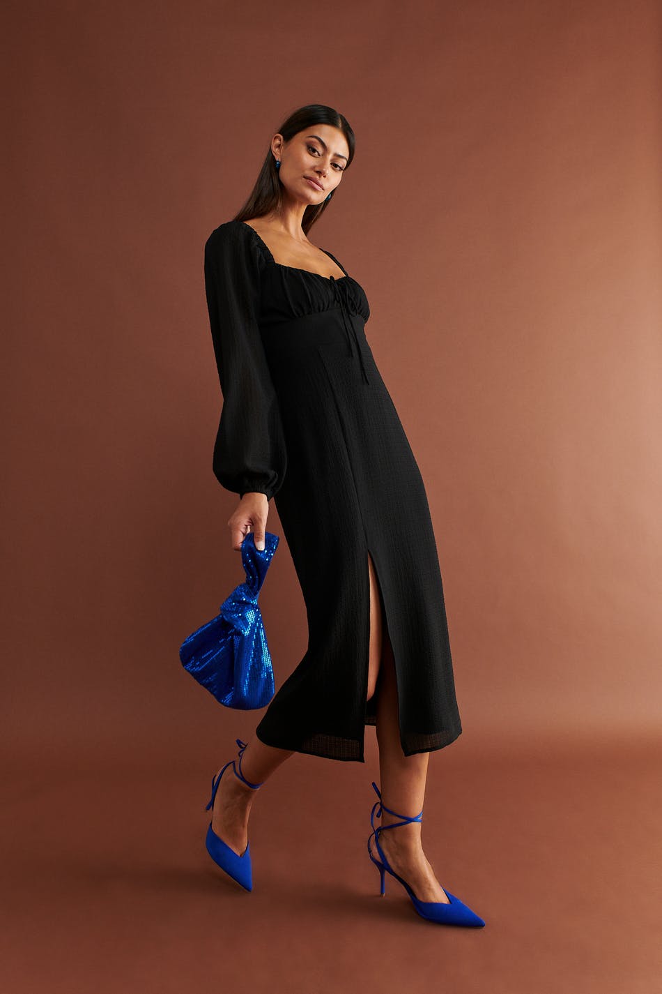 Gathered bust midi dress
