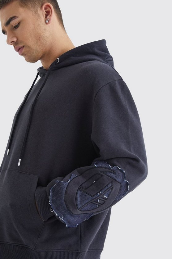 Oversize Hoodie mit Denim-Applikation