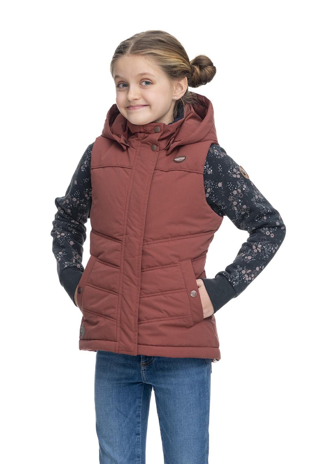 Ragwear Steppweste Marrin sportliche Outdoor-Weste mit abnehmbarer Kapuze