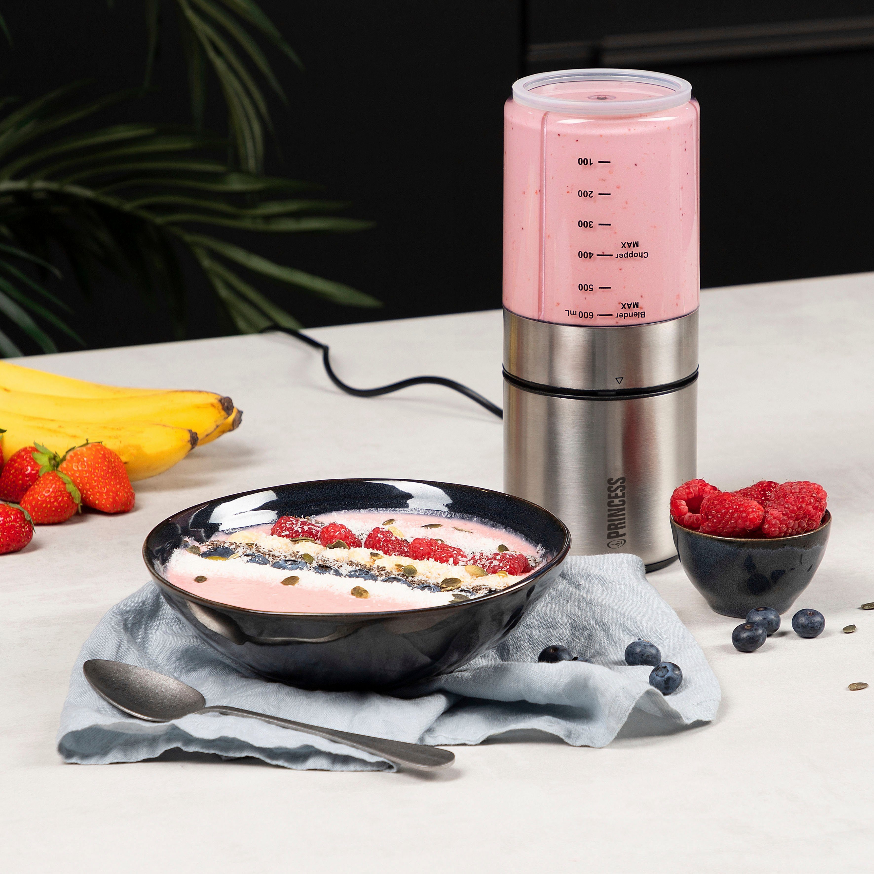 PRINCESS Zerkleinerer Edelstahl und Mixer 221080, 350 W, mit 4 Edelstahl-Klingen